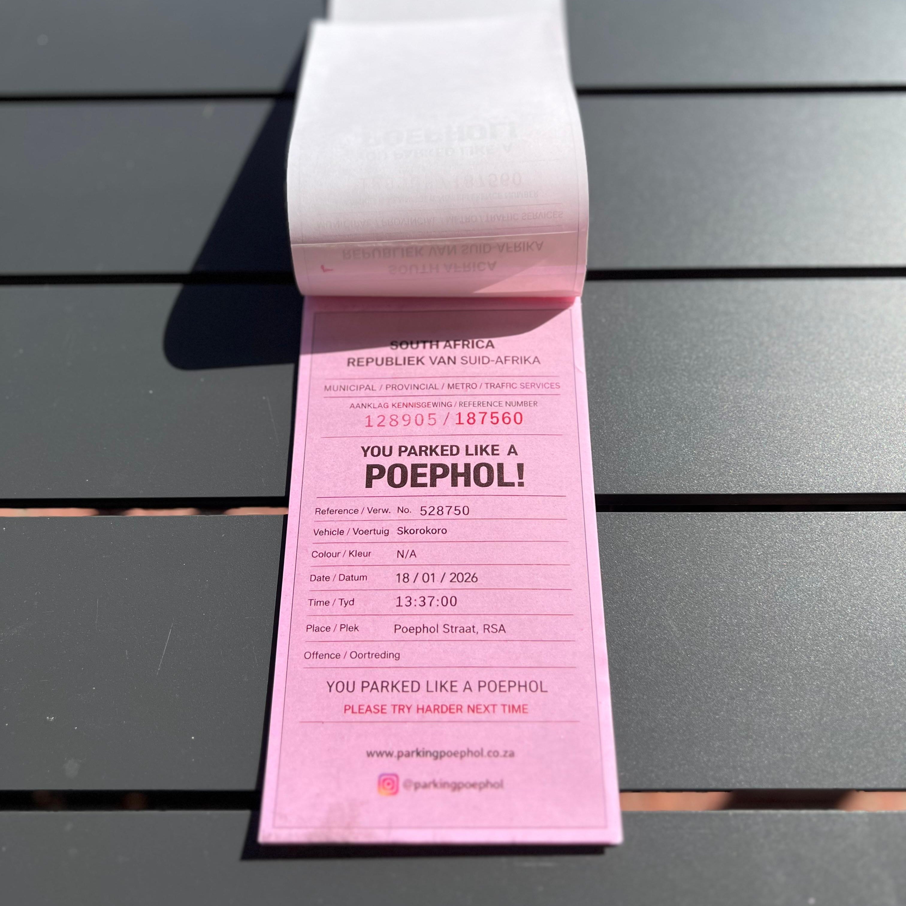"Parking Poephol" Novelty Parking Tickets