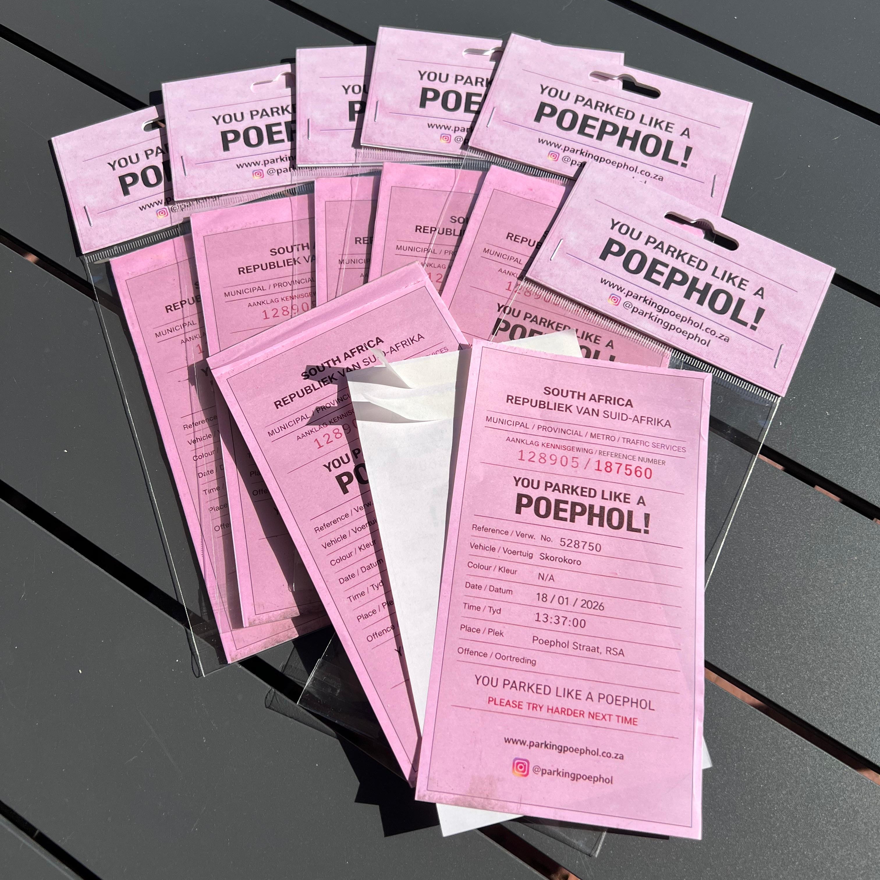 "Parking Poephol" Novelty Parking Tickets