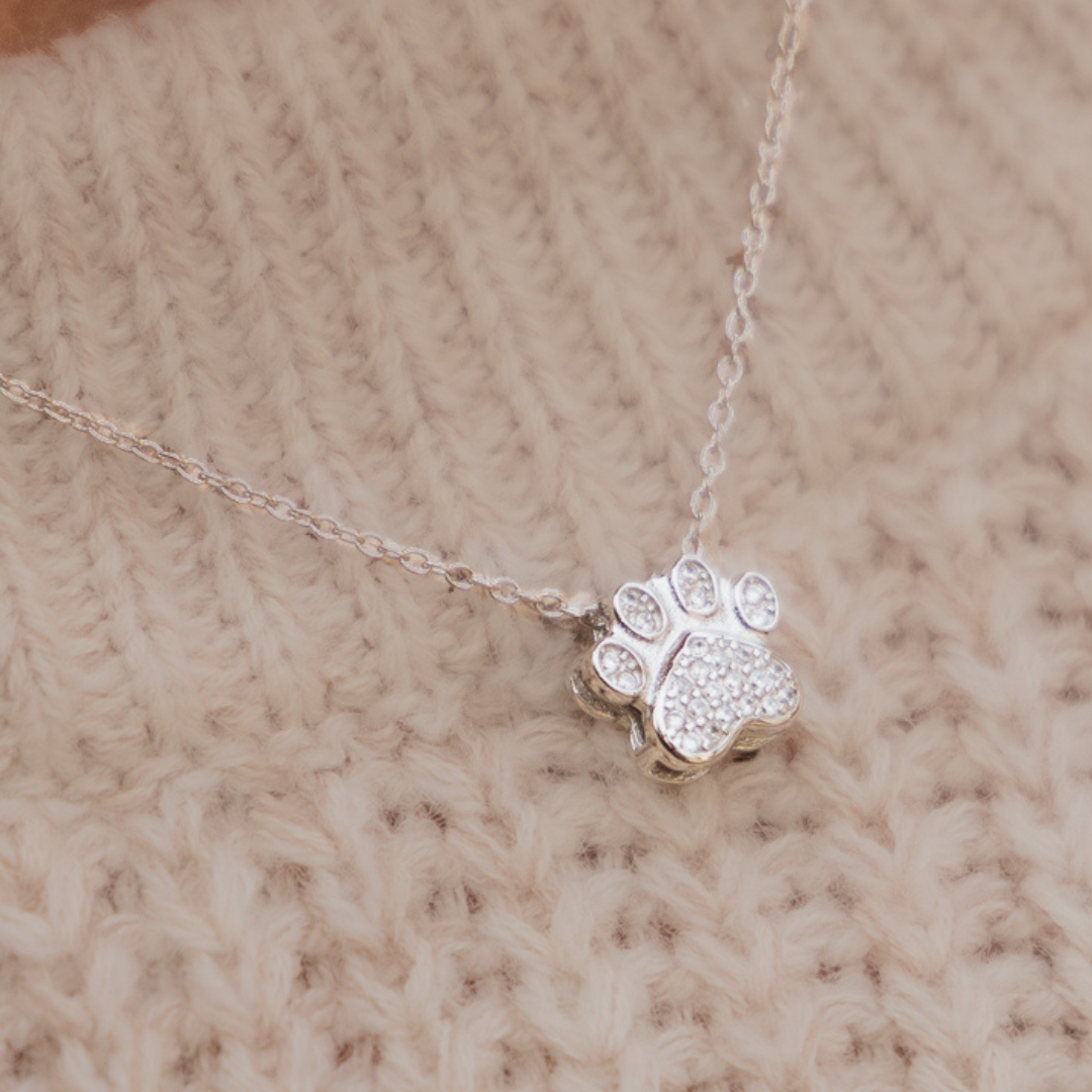 Sterling Silver Diamanté Paw Necklace