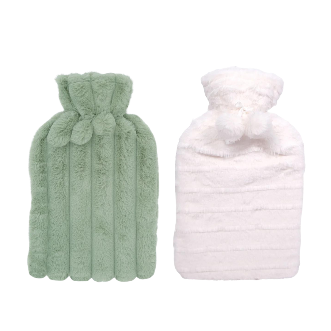 Cosy Hot Water Bottle with Soft Plush Cover (Mint / Cream)