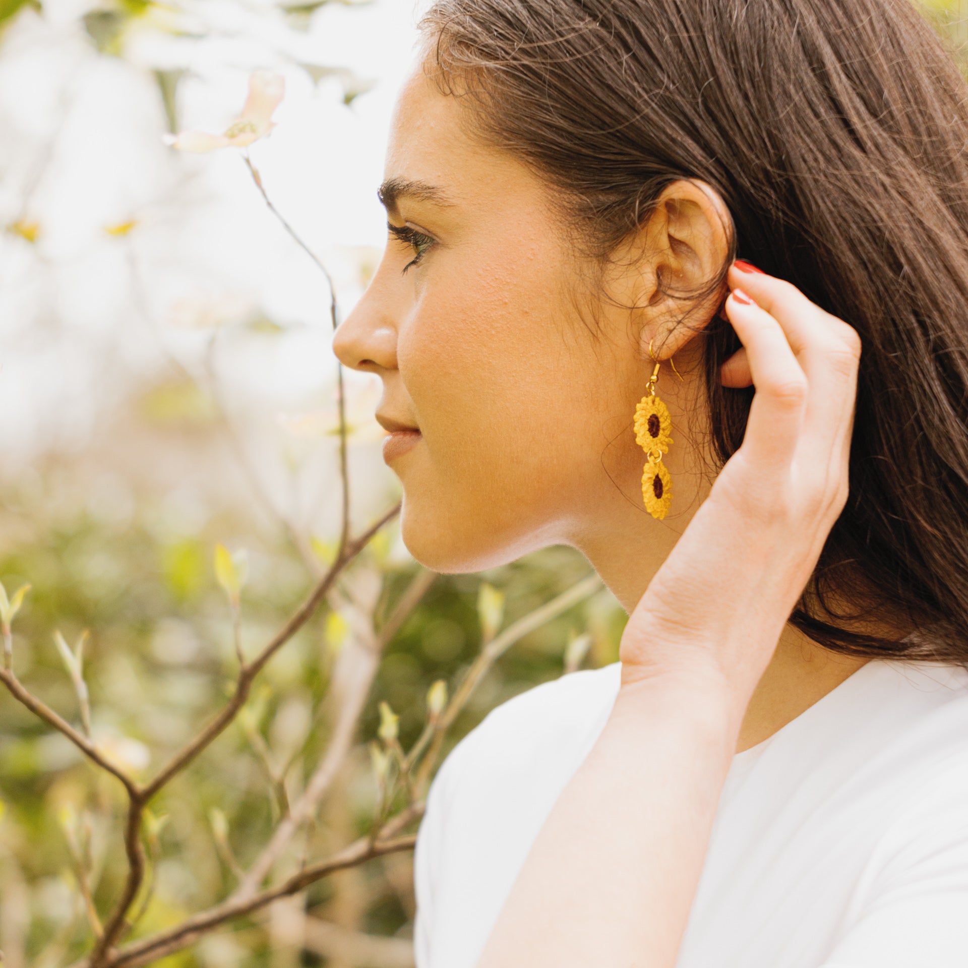 Micro Crochet Sunflower Earrings (single or double drop)
