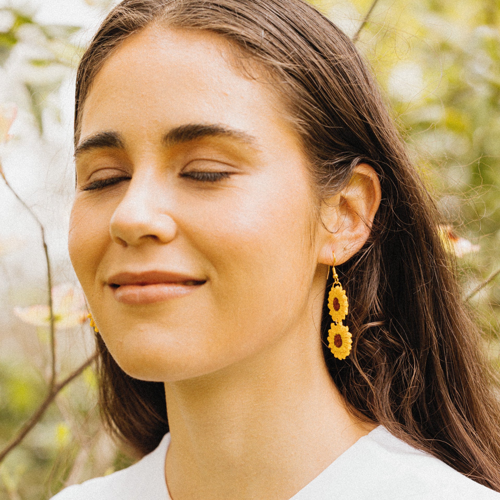 Micro Crochet Sunflower Earrings (single or double drop)