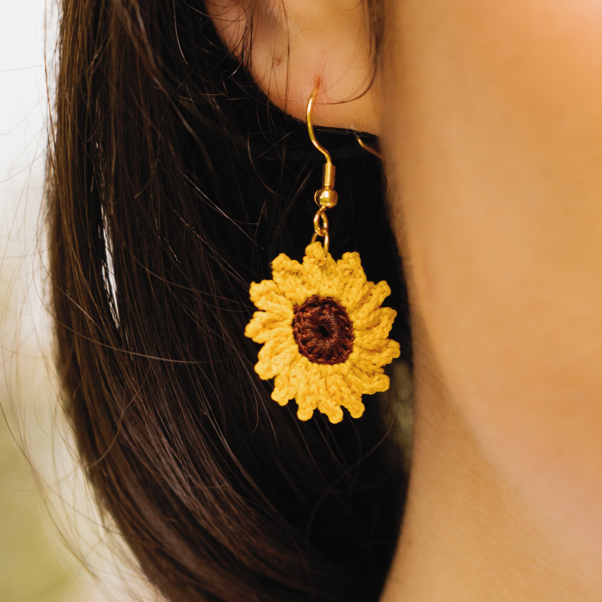 Micro Crochet Sunflower Earrings (single or double drop)