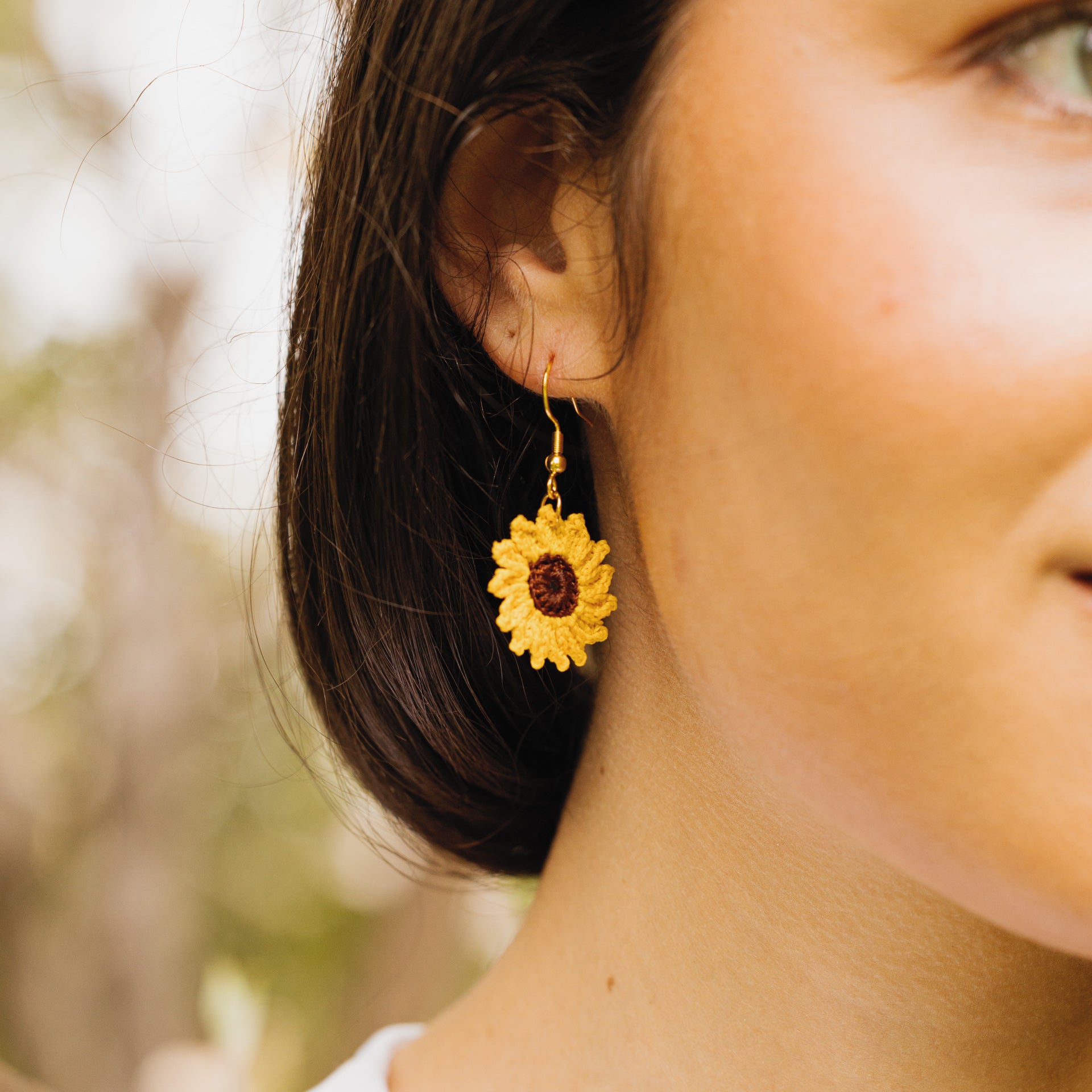 Micro Crochet Sunflower Earrings (single or double drop)
