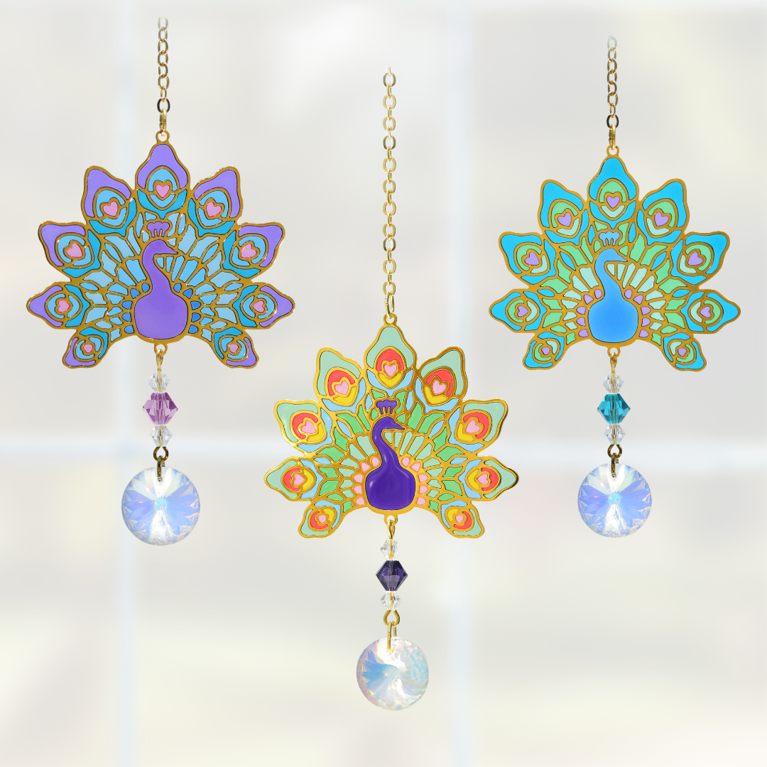 Crystal Dreams Peacock Suncatcher (assorted colours)