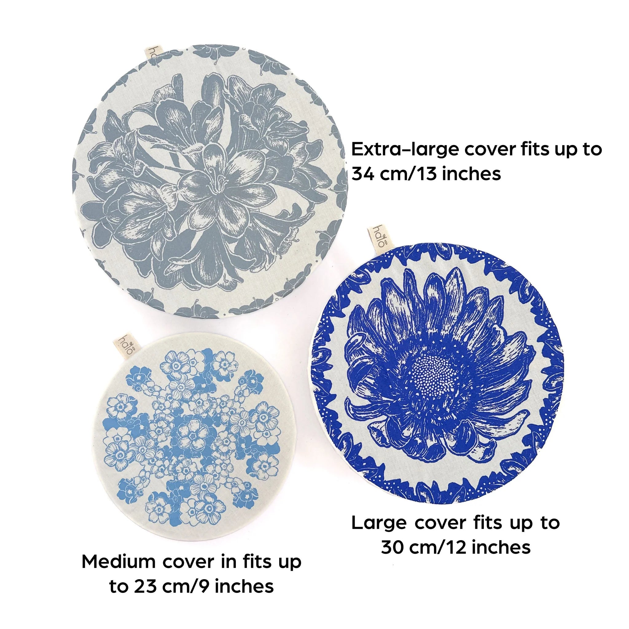 Halo "African Flower" Cotton Dish Covers (assorted sizes, round and square)