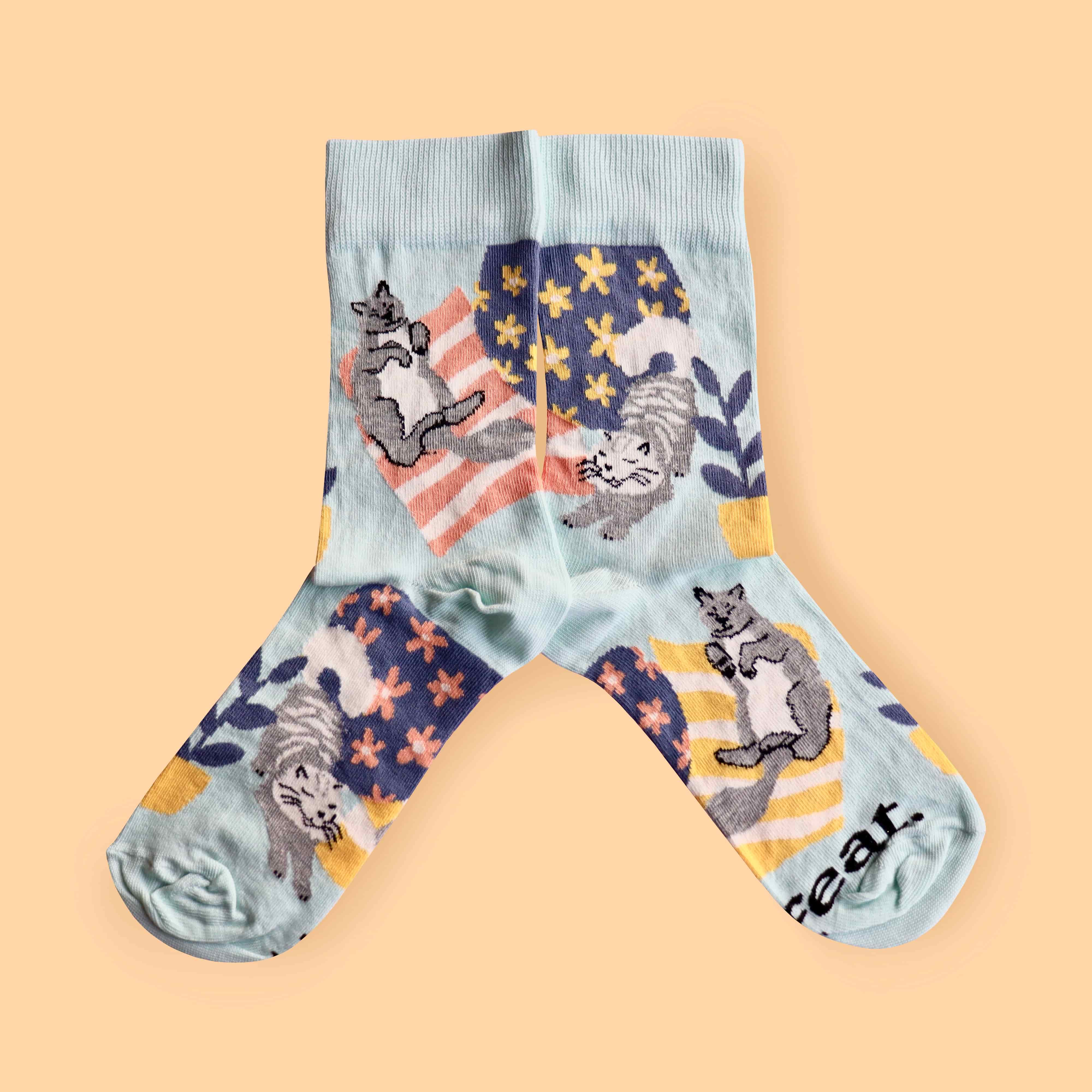 "Cat on the Mat" Kitty Socks (His & Hers sizes)