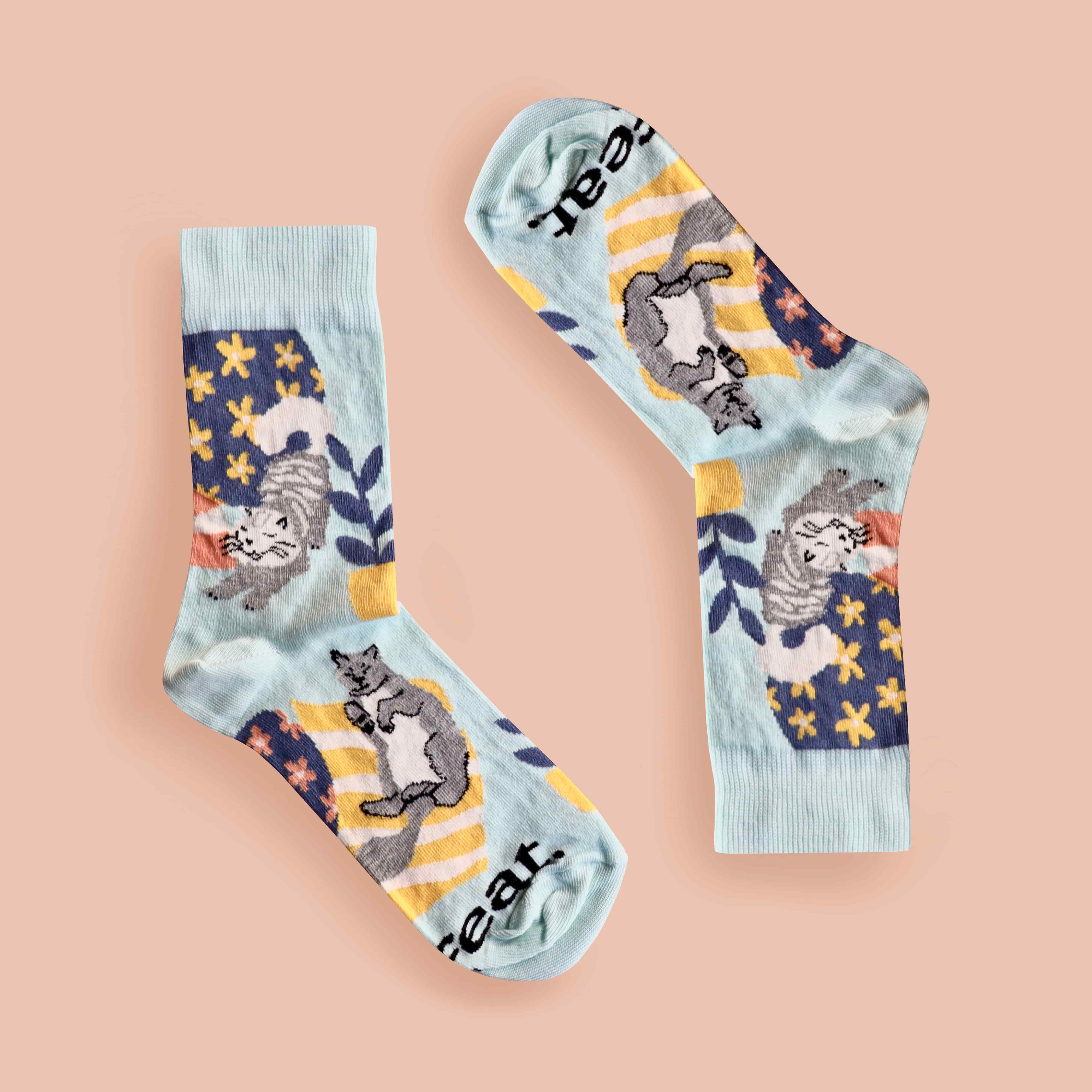 "Cat on the Mat" Kitty Socks (His & Hers sizes)