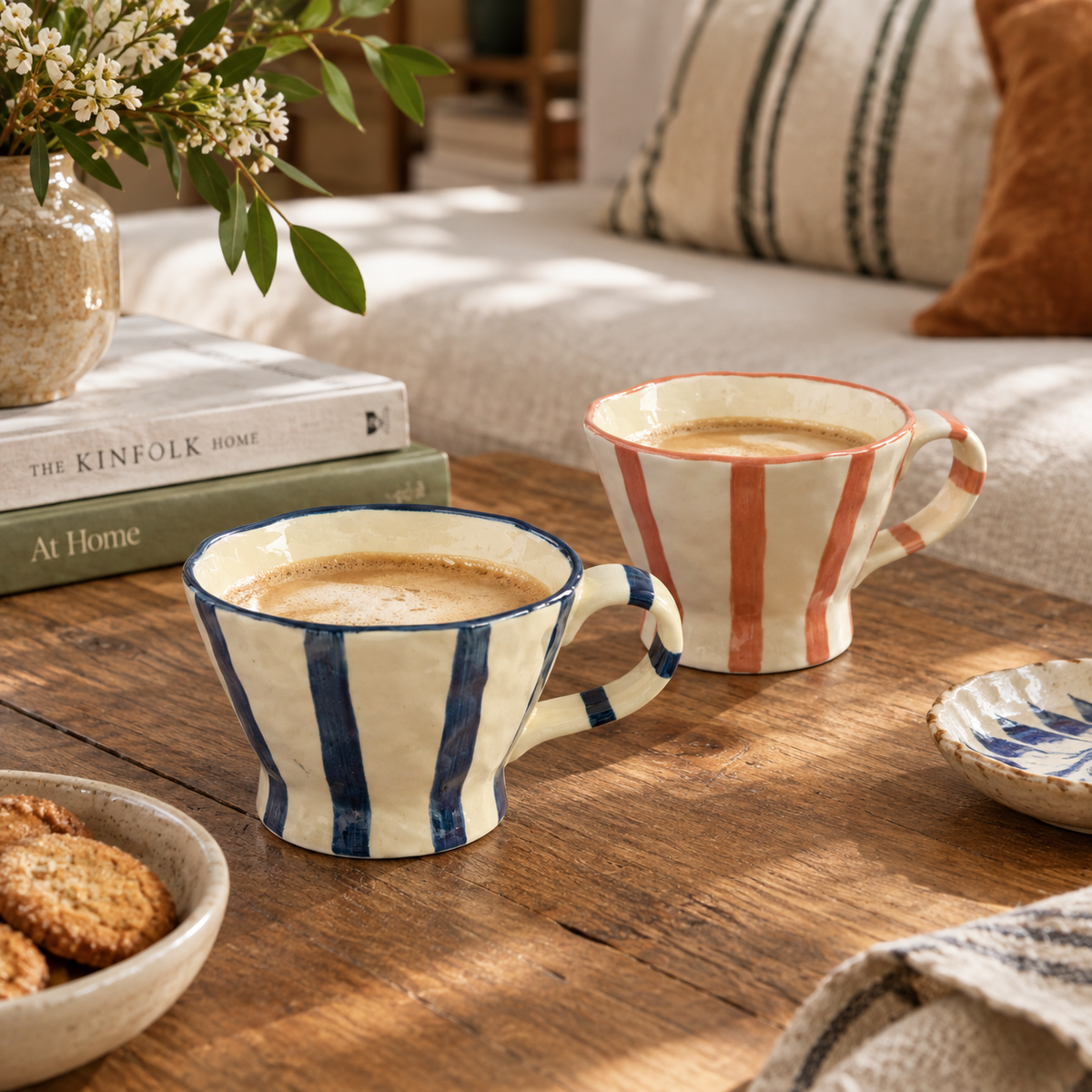 Wonky Striped Teacup (blue coastal or blush pink)