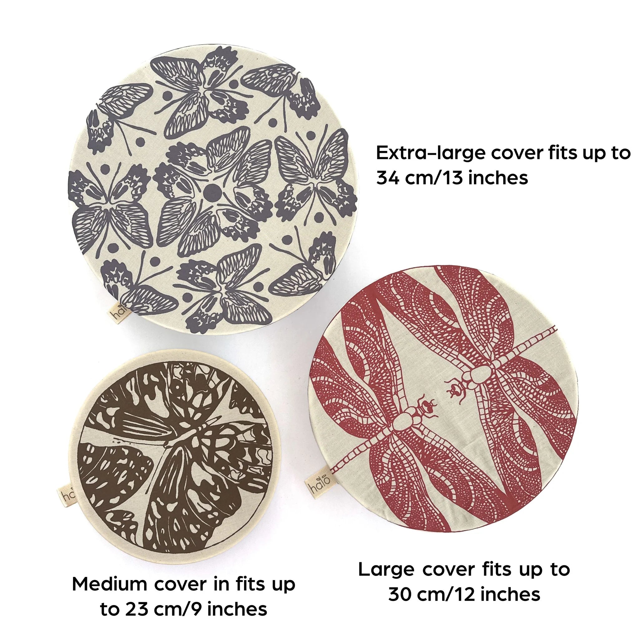 Halo "Butterflies and Dragonflies" Cotton Dish Covers (Large Set of 3)
