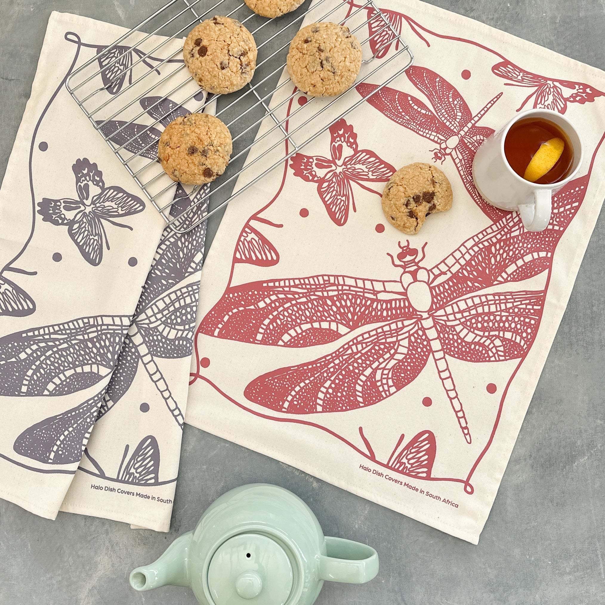 Butterflies and Dragonflies Cotton Tea Towel (assorted colours)