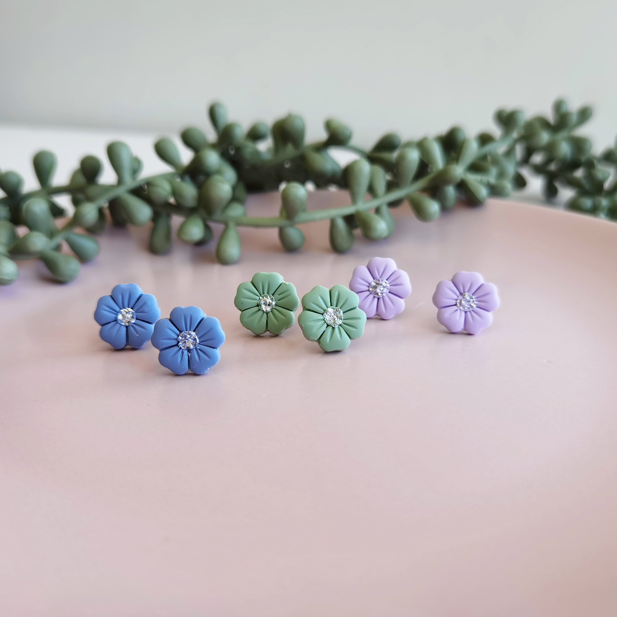Floral Stud Earrings (pack of 3 - assorted colours)