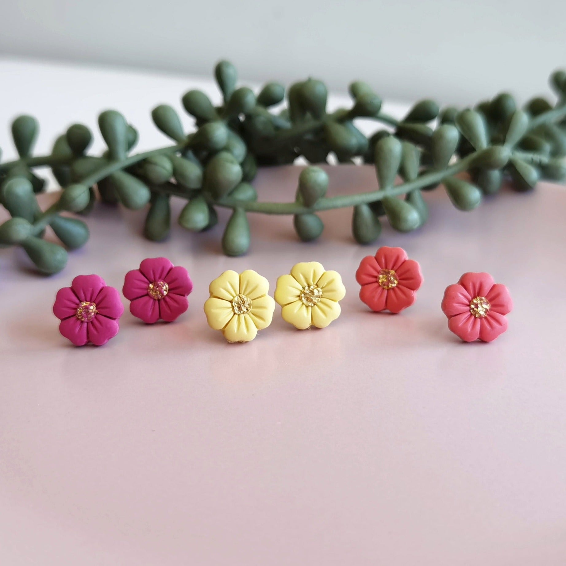Floral Stud Earrings (pack of 3 - assorted colours)