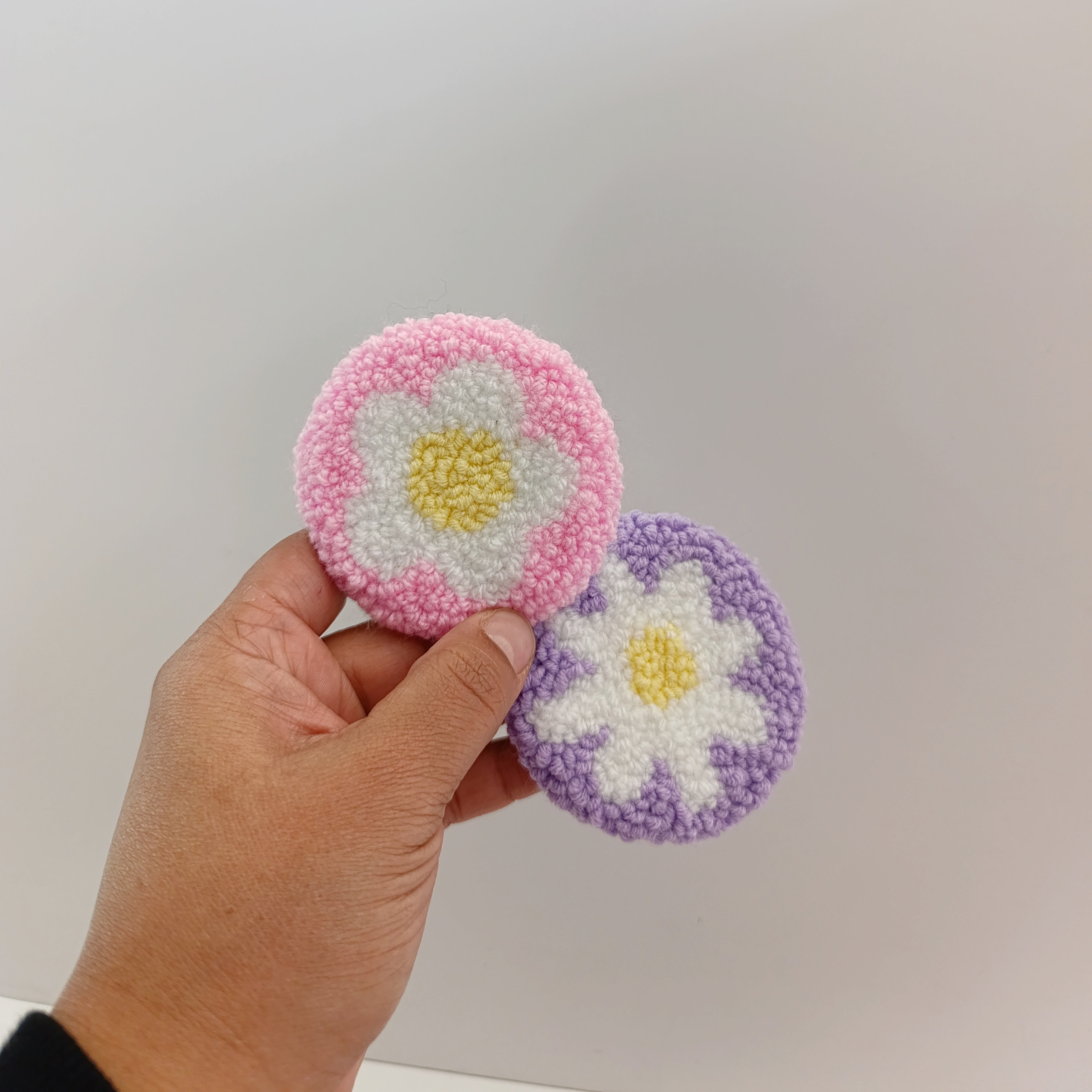 Punch-Needle Car Coasters (set of 2 – assorted styles)