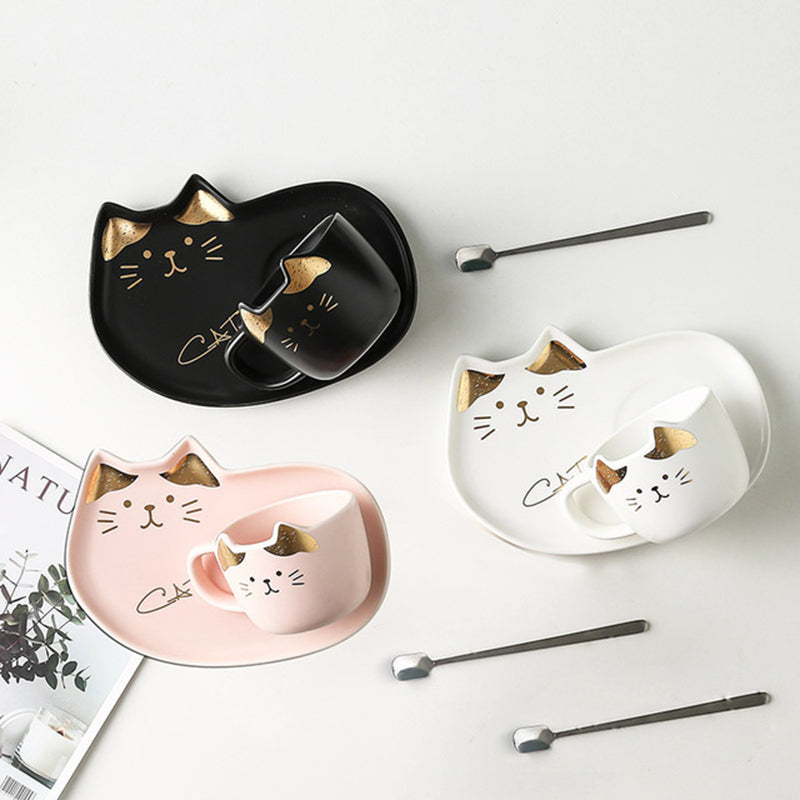Cat Mug and Snack Tray Set (assorted colours)