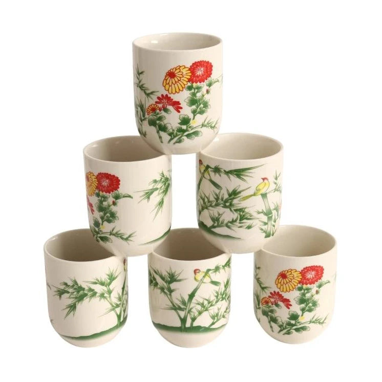 Bamboo and Birds Mini Ceramic Cups (Set of 6)