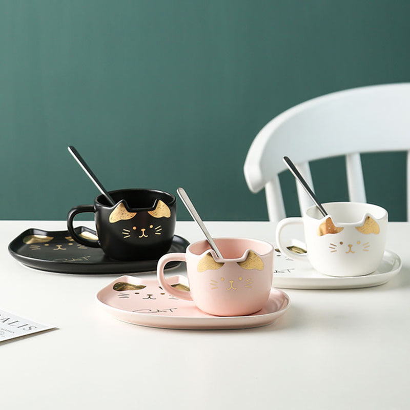 Cat Mug and Snack Tray Set (assorted colours)