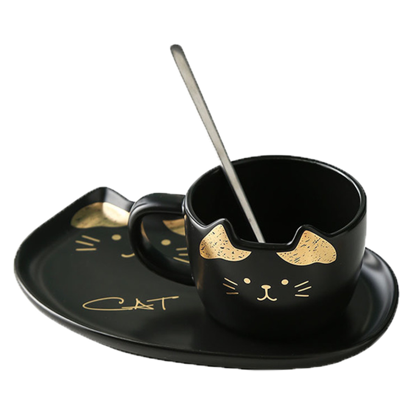 Cat Mug and Snack Tray Set (assorted colours)