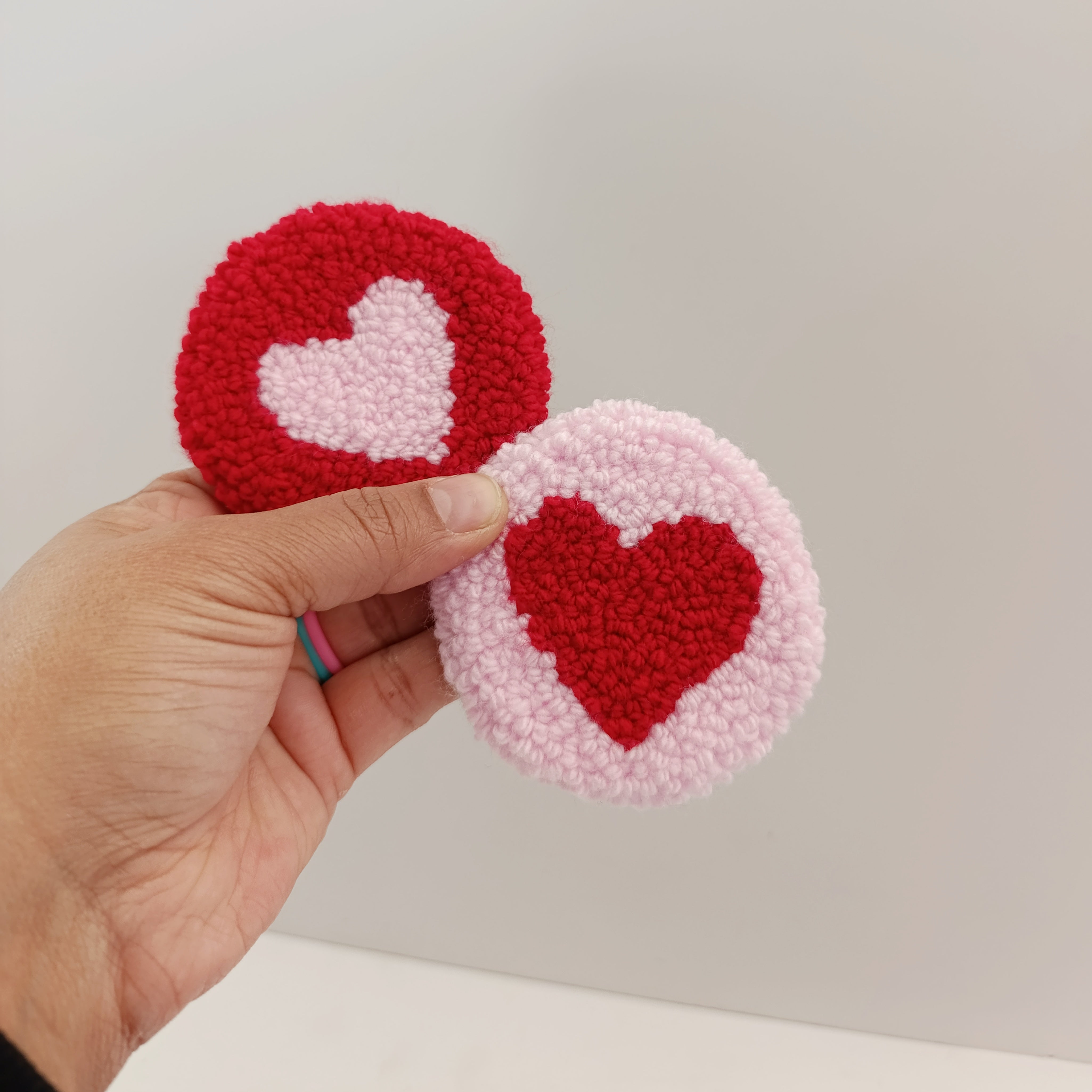 Punch-Needle Car Coasters (set of 2 – assorted styles)