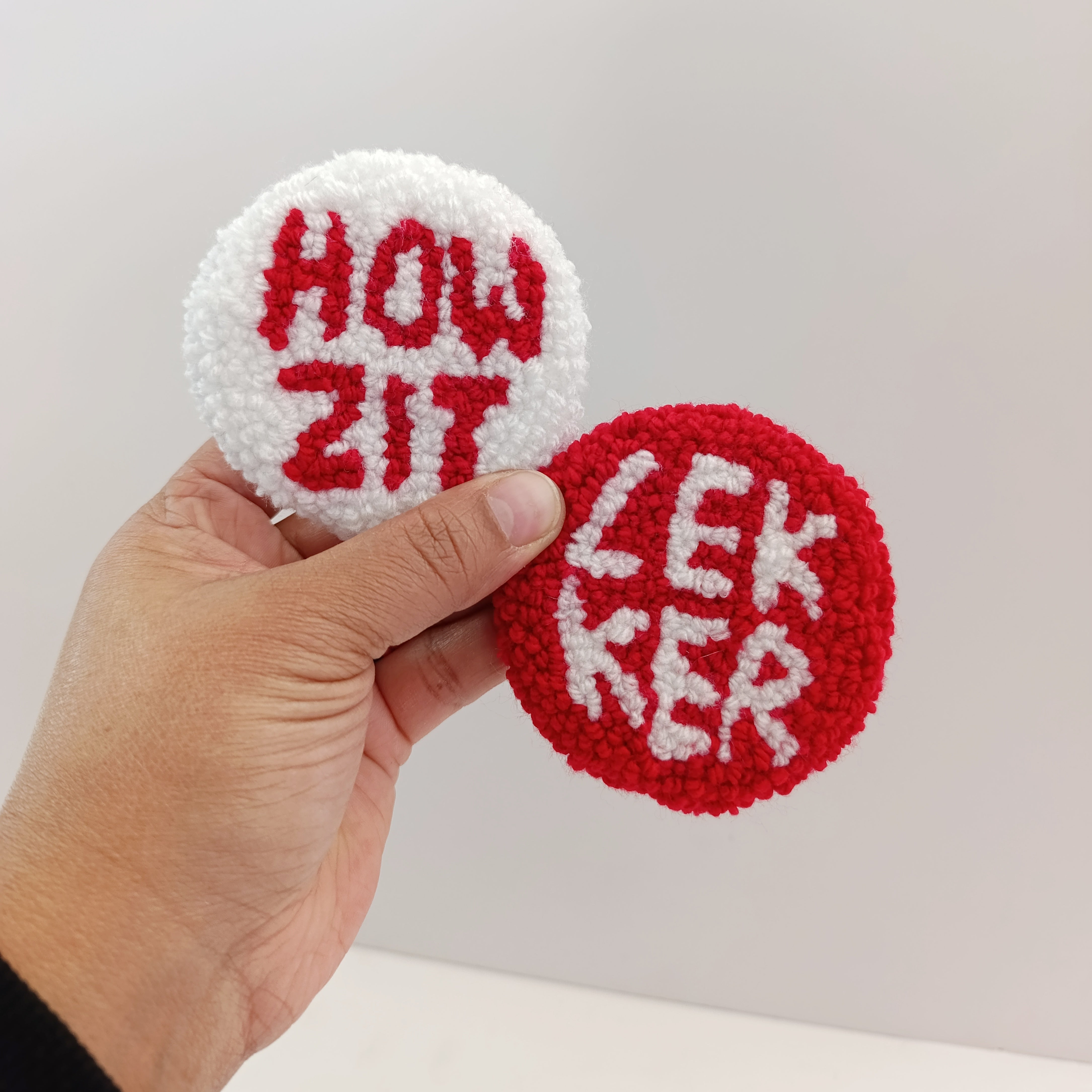 Punch-Needle Car Coasters (set of 2 – assorted styles)