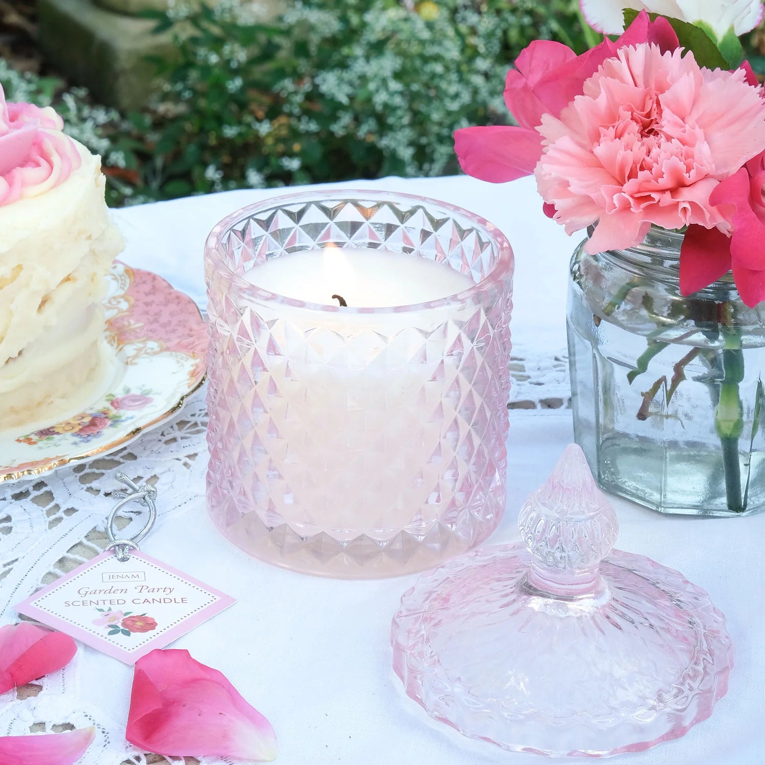 Garden Party Scented Candle in Pink Glass Jar