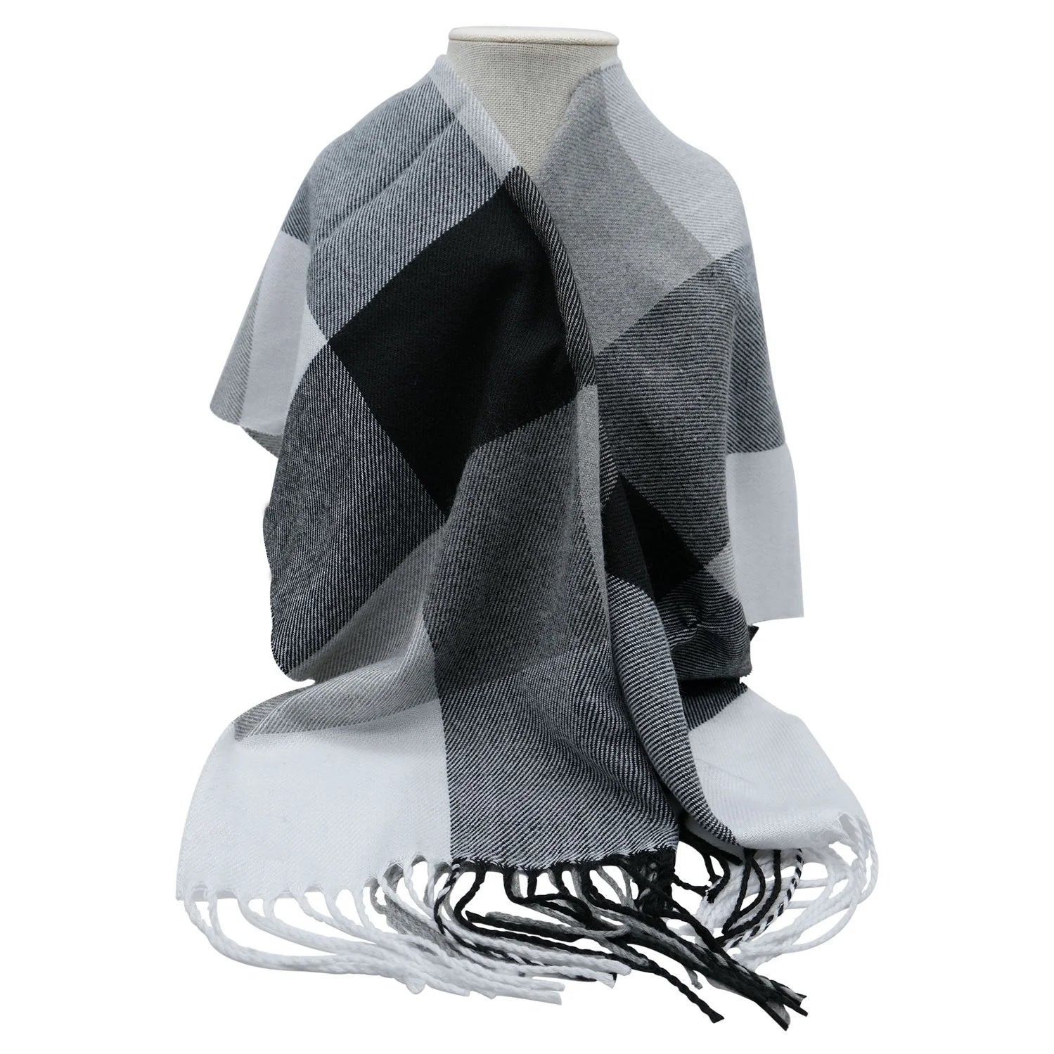 Super Soft Grey, Black and White Plaid Scarf (unisex)