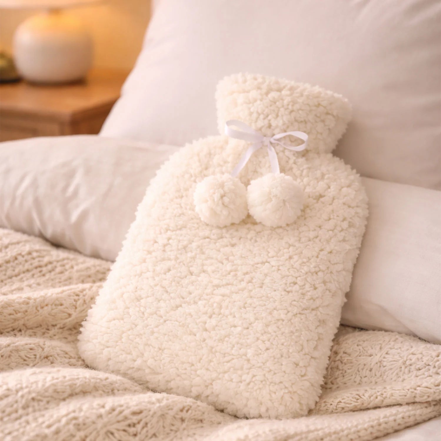Hot Water Bottle with Fluffy Cover (Cream or Pink)