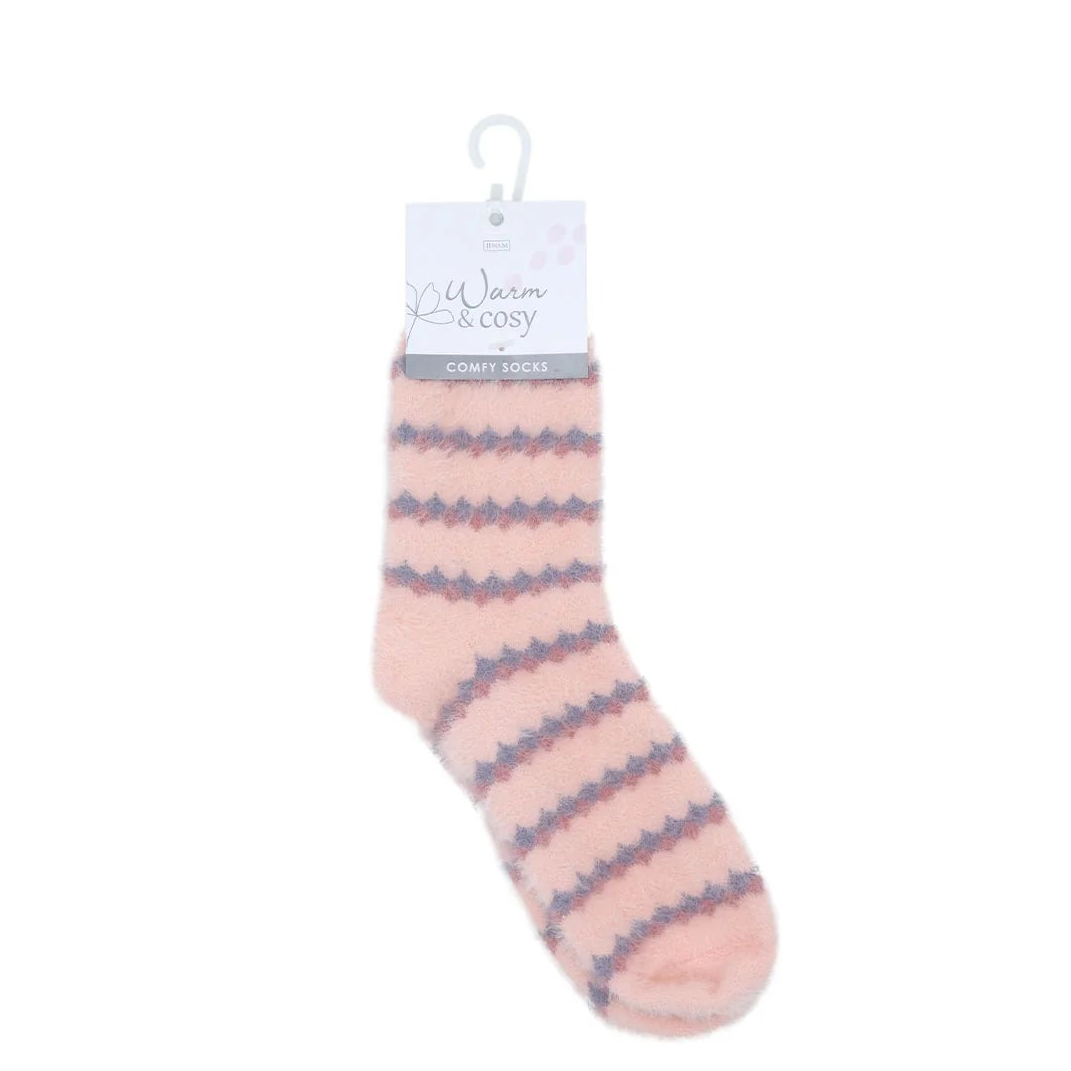 Ladies' Fuzzy Pink & Grey Squiggle Socks