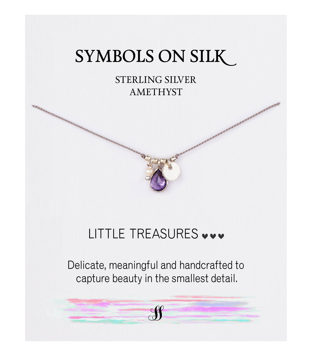 "Little Treasures" Semi Precious Stone, Pearl and Sterling Silver Disc on Silk (assorted)