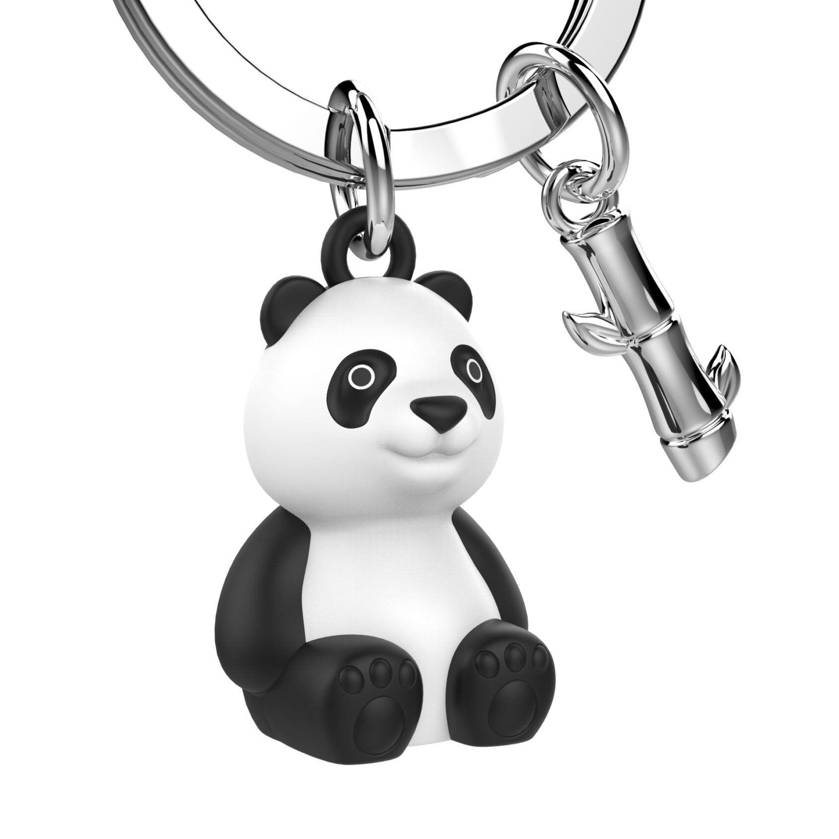 Keychain with panda charm and bamboo stick on a white background