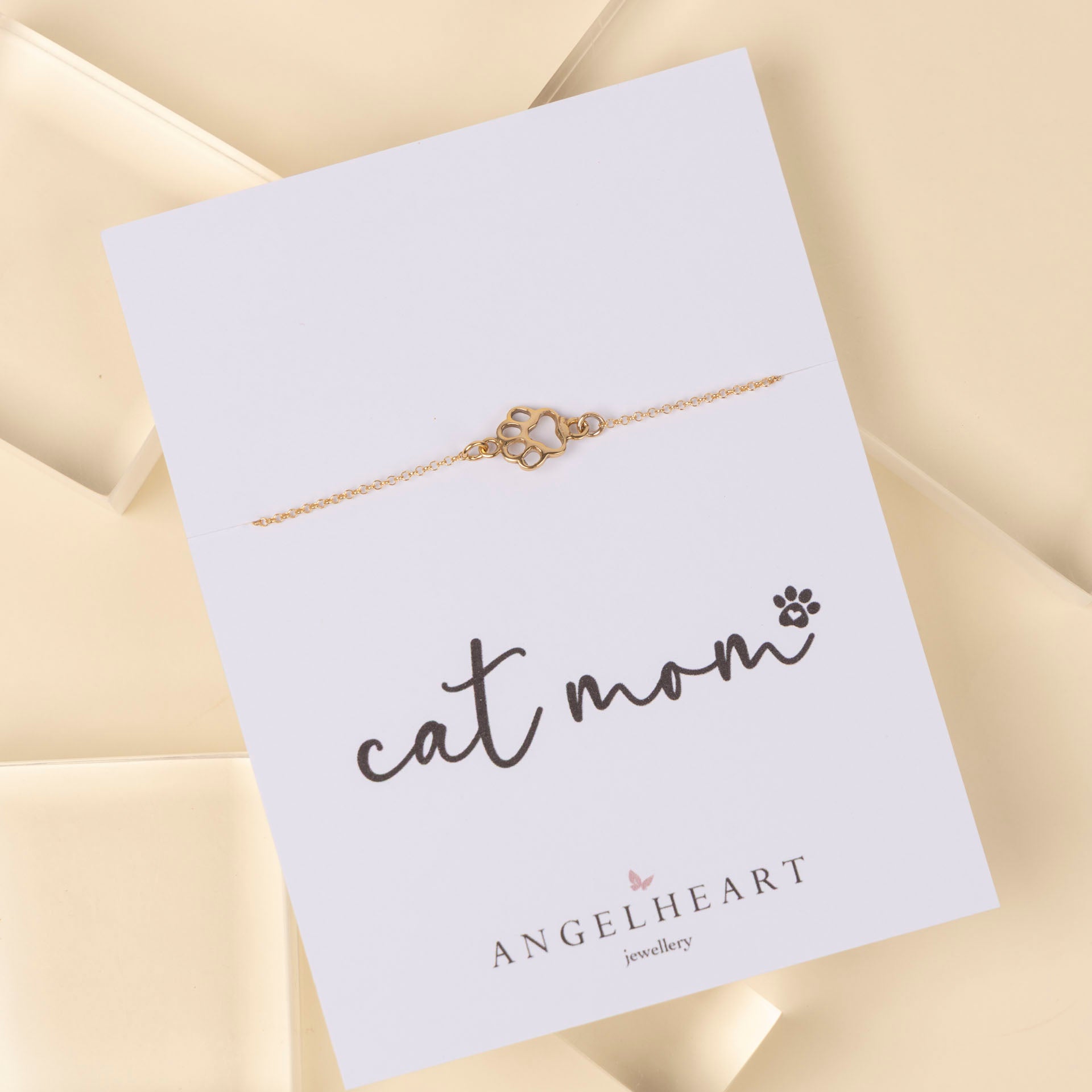 "Cat Mom" Paw Print Bracelet (sterling silver or gold-dipped)