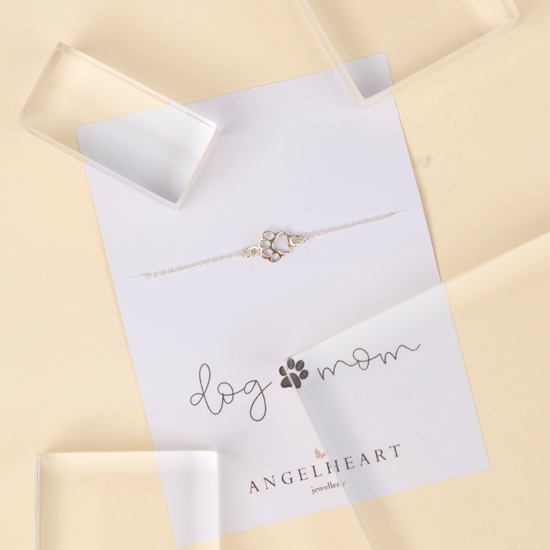 "Dog Mom" Paw Print Bracelet (sterling silver or gold-dipped)