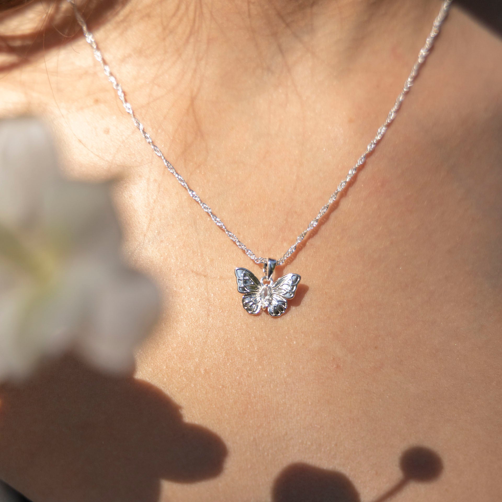 Pure Elegance Classic Butterfly Necklace with Diamanté Detail