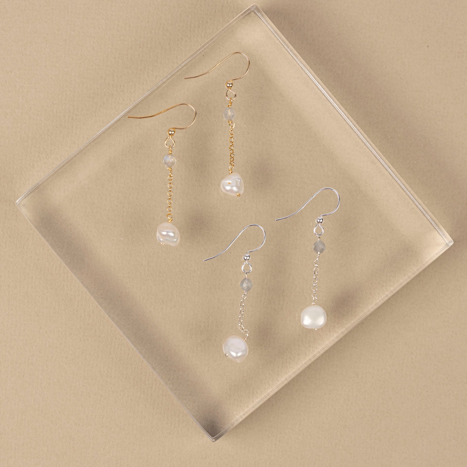 Keshi Pearl and Labradorite Dangle Earrings (sterling silver or gold-dipped)
