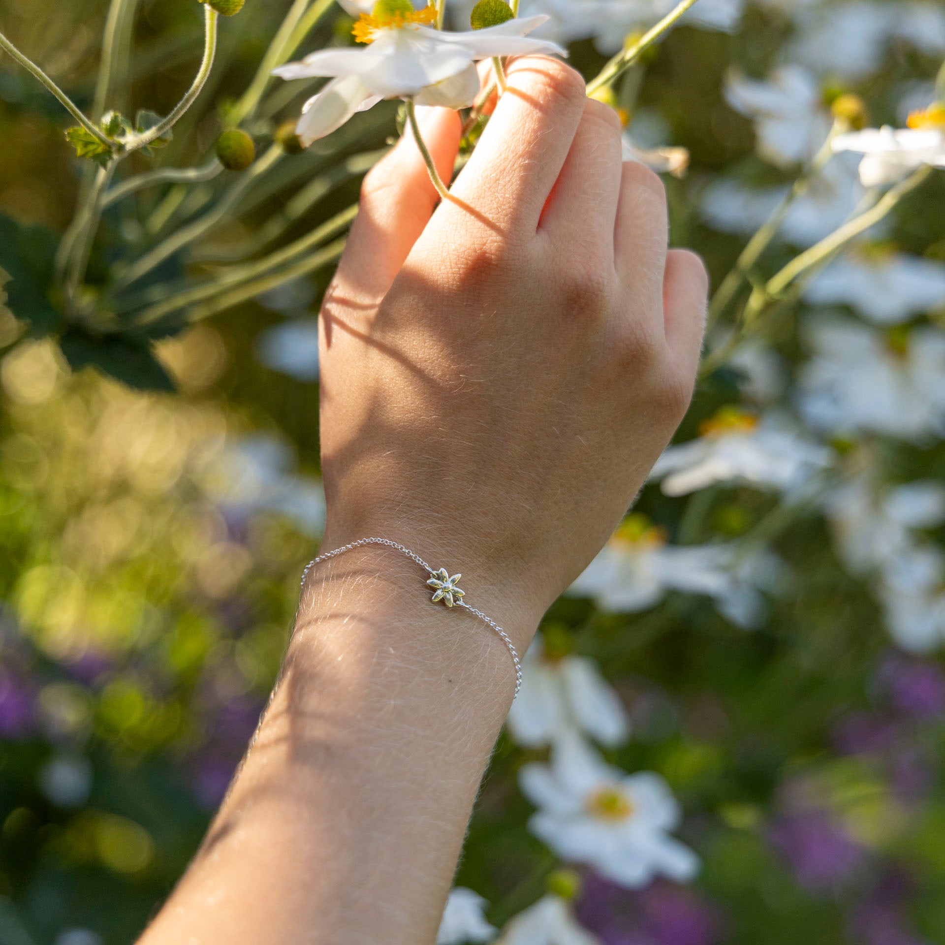 Dainty Wildflower Bracelet (sterling silver or gold-dipped)