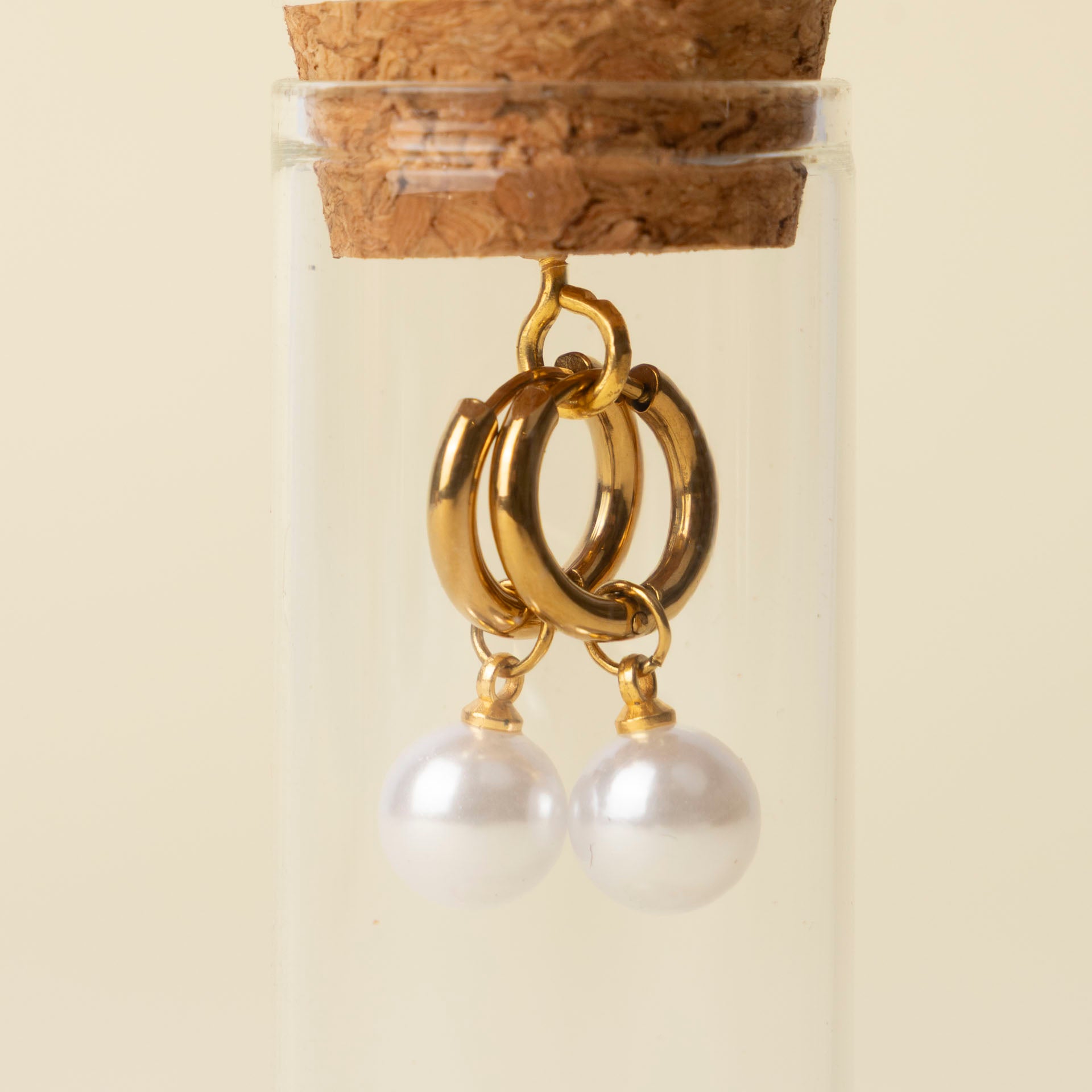 Stainless Steel and Pearl Huggie Earrings