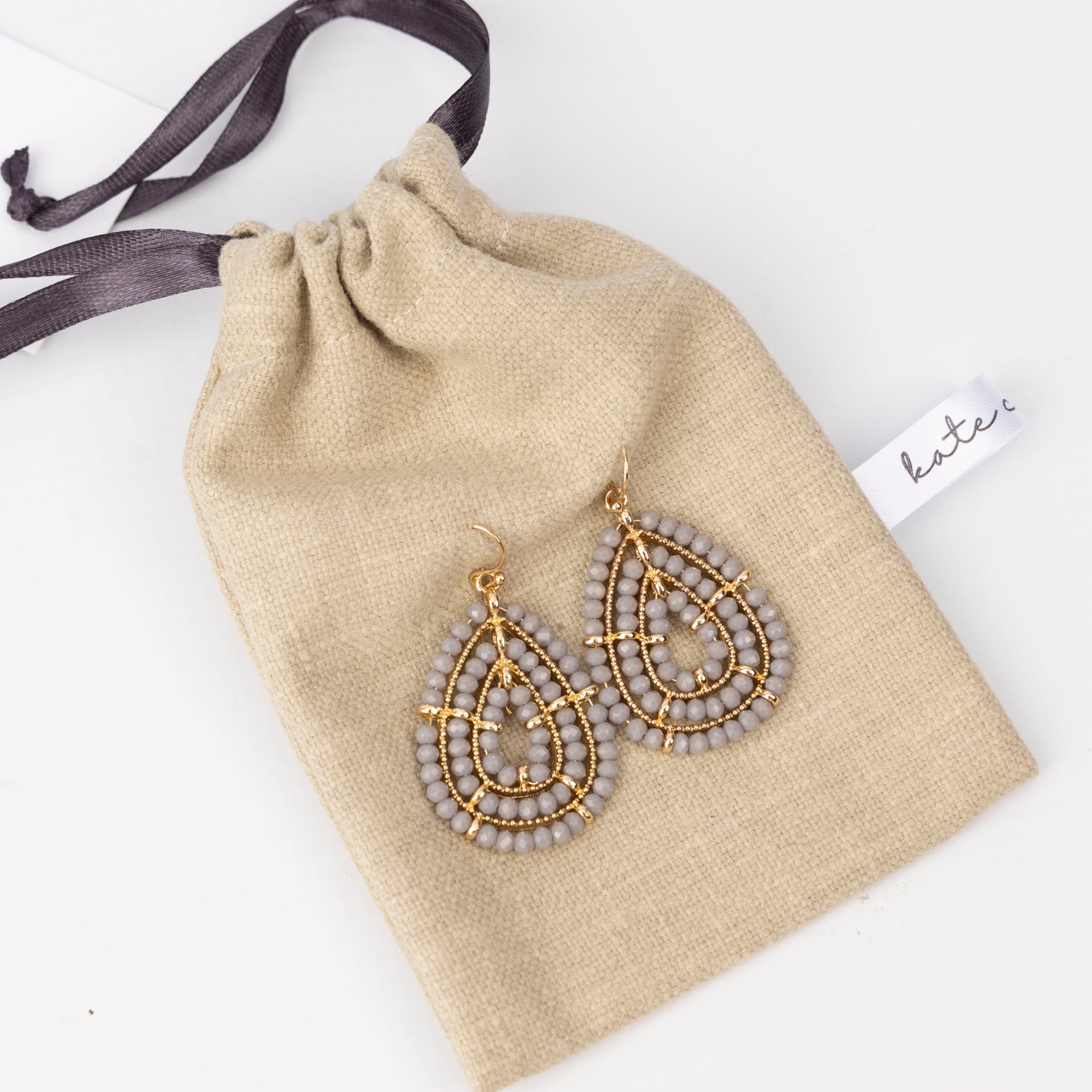 Teardrop Beaded Glass Earrings