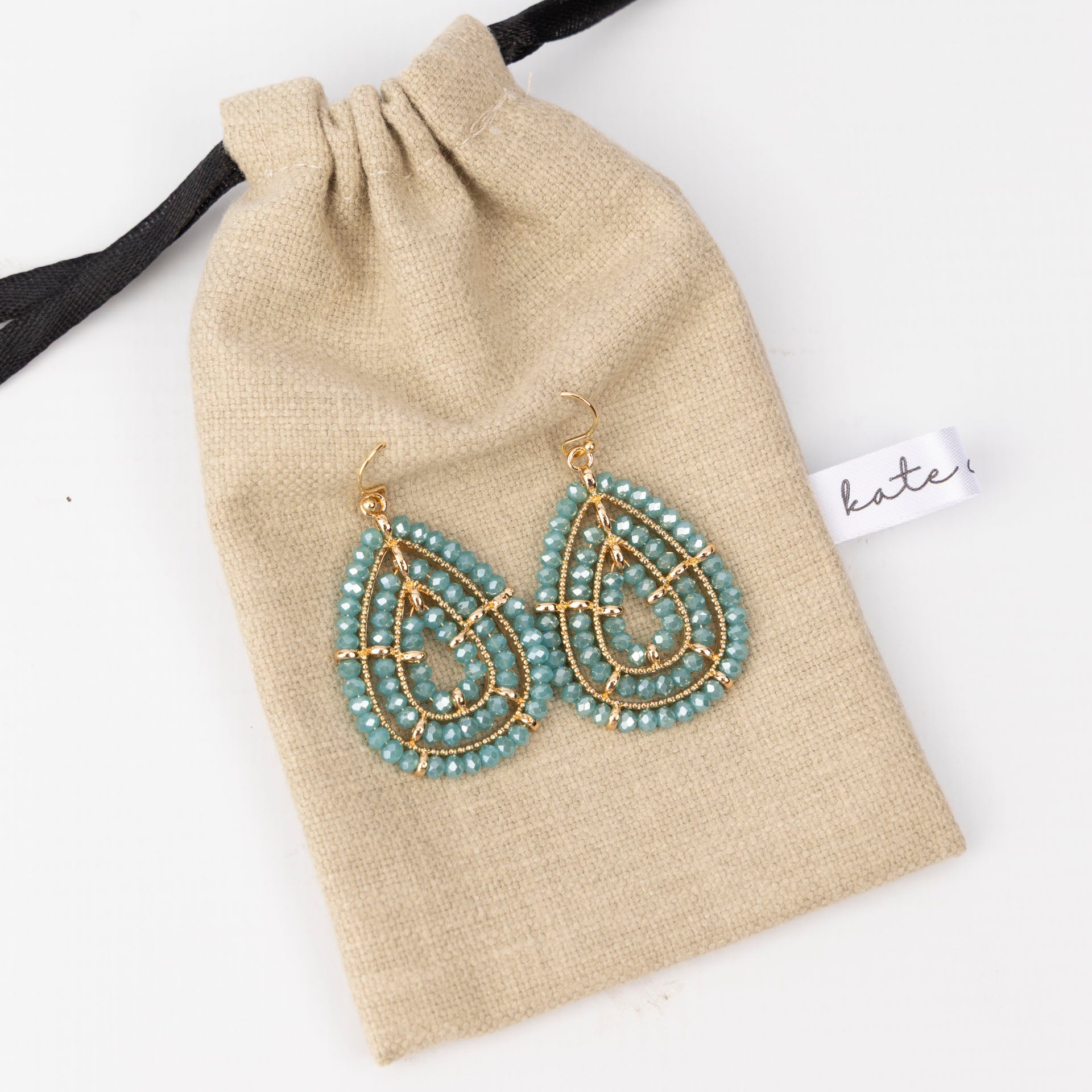 Teardrop Beaded Glass Earrings