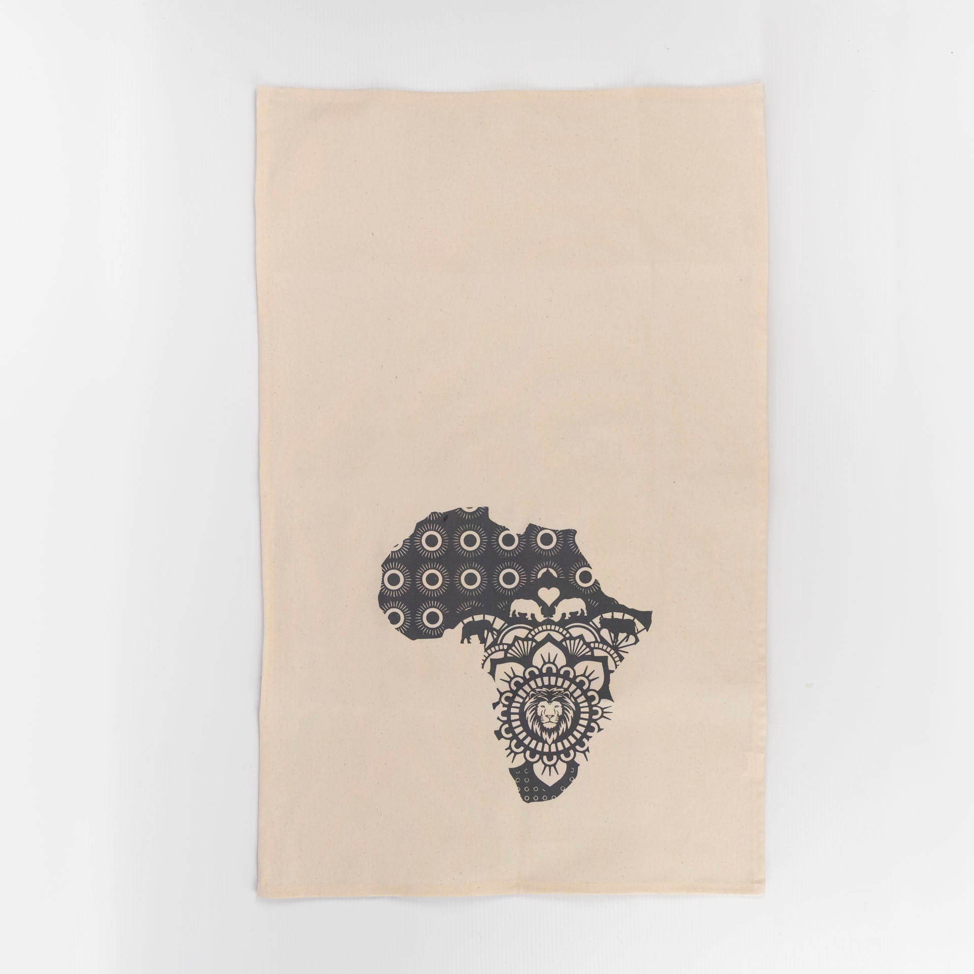 Africa with Lion Detail Printed Cotton Tea Towel (assorted)
