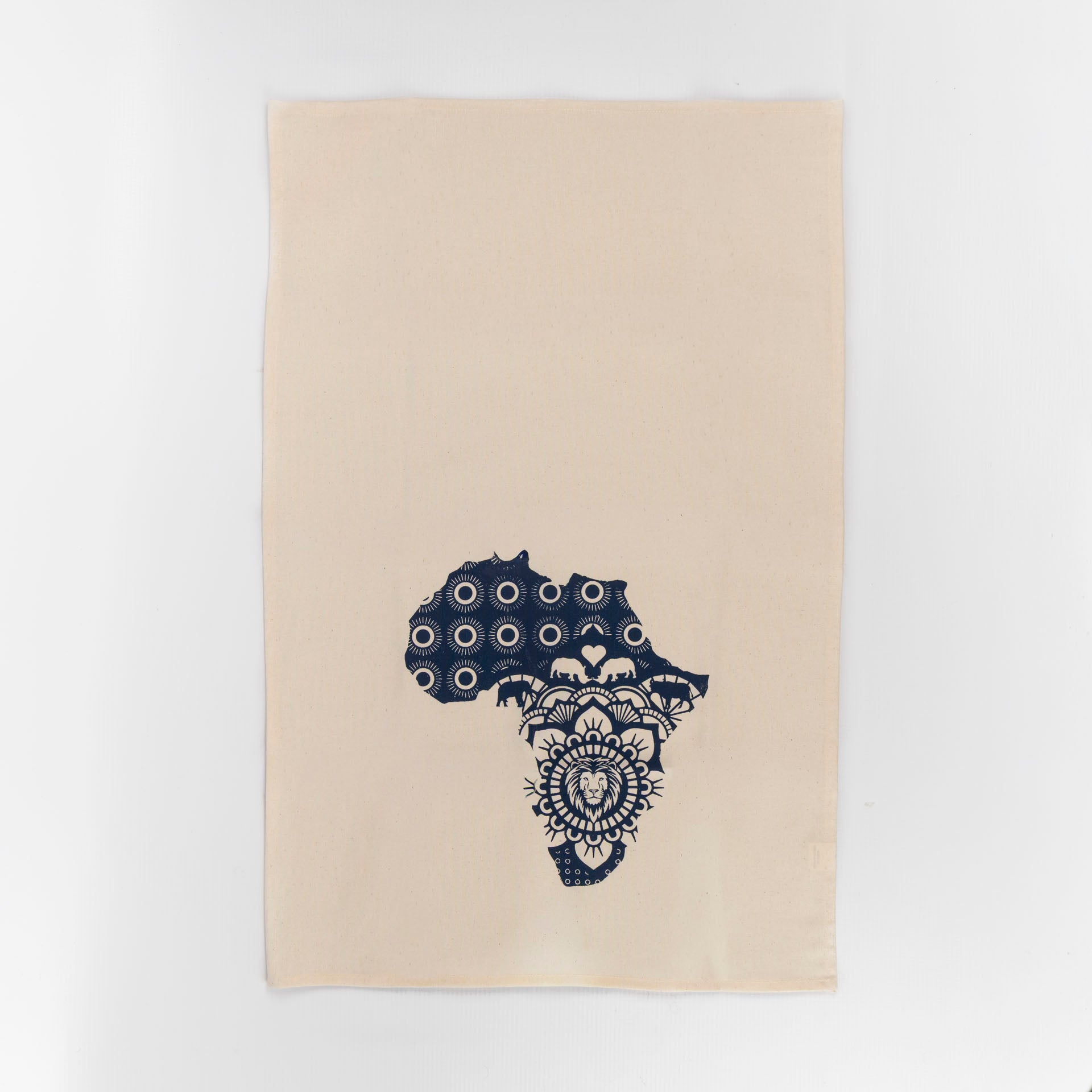 Africa with Lion Detail Printed Cotton Tea Towel (assorted)