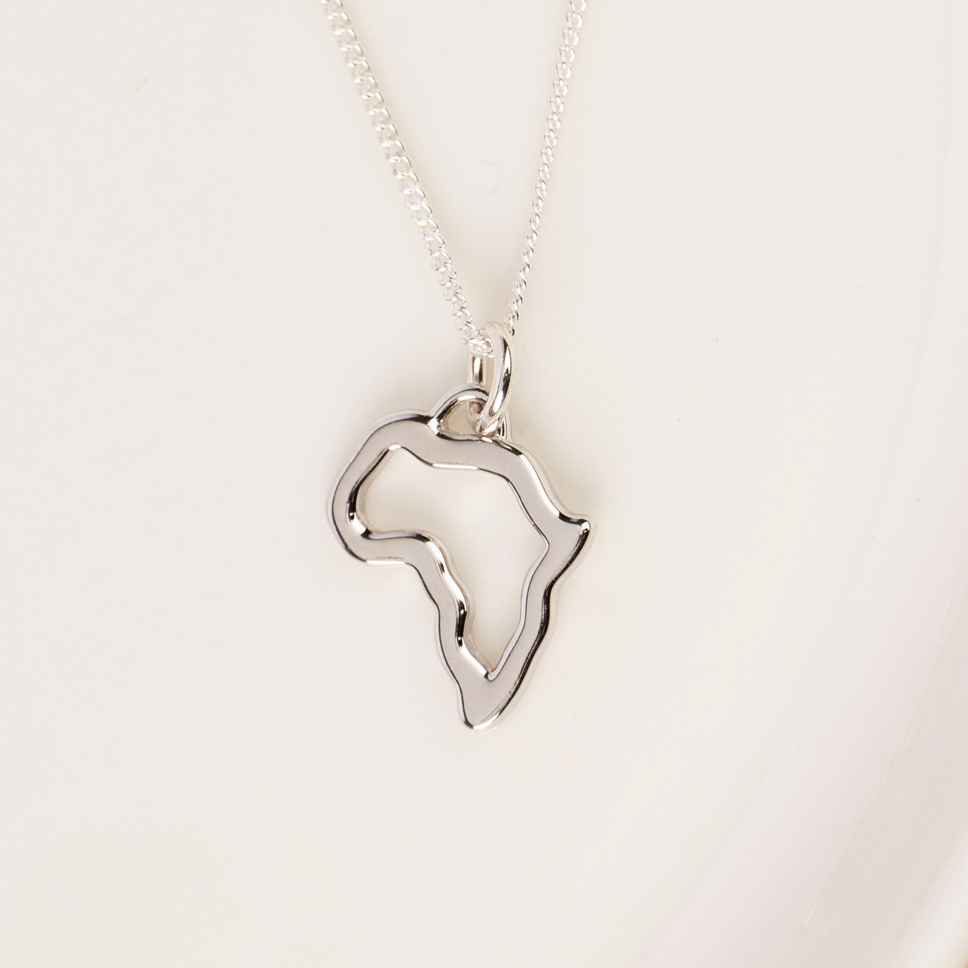 Sterling Silver Africa Outline Pendant (Silk or Chain)