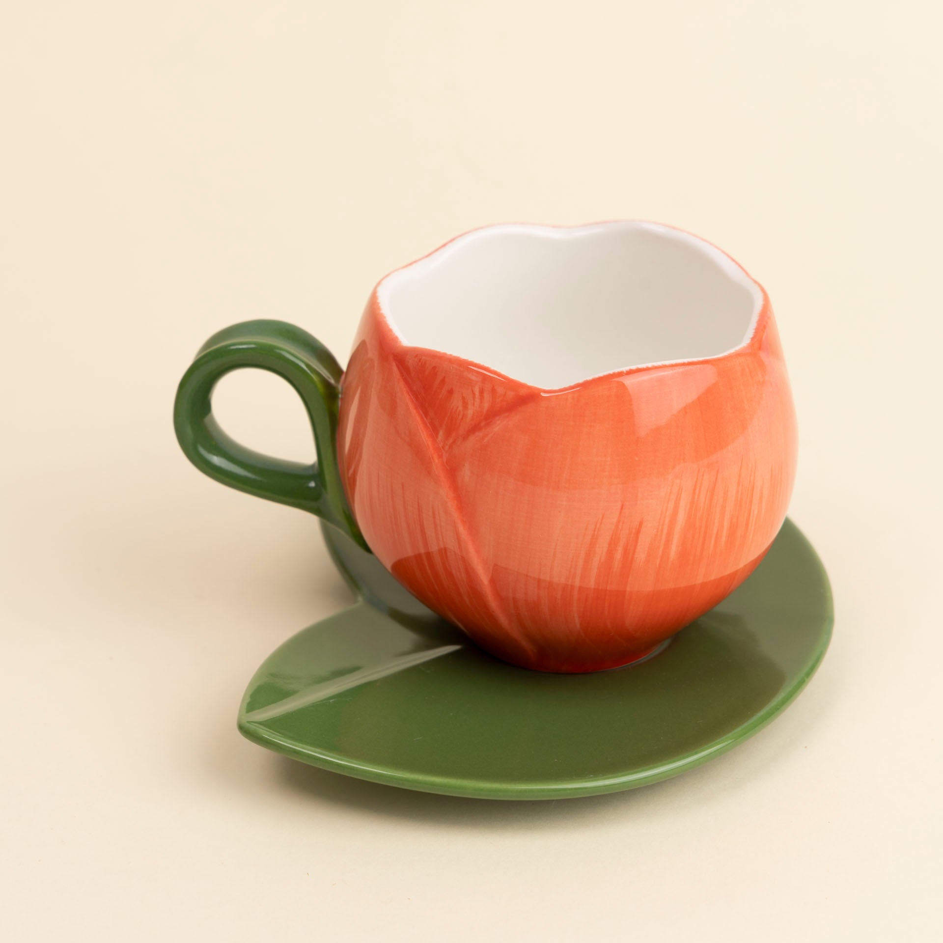 Coral Bloom Ceramic Cup & Saucer