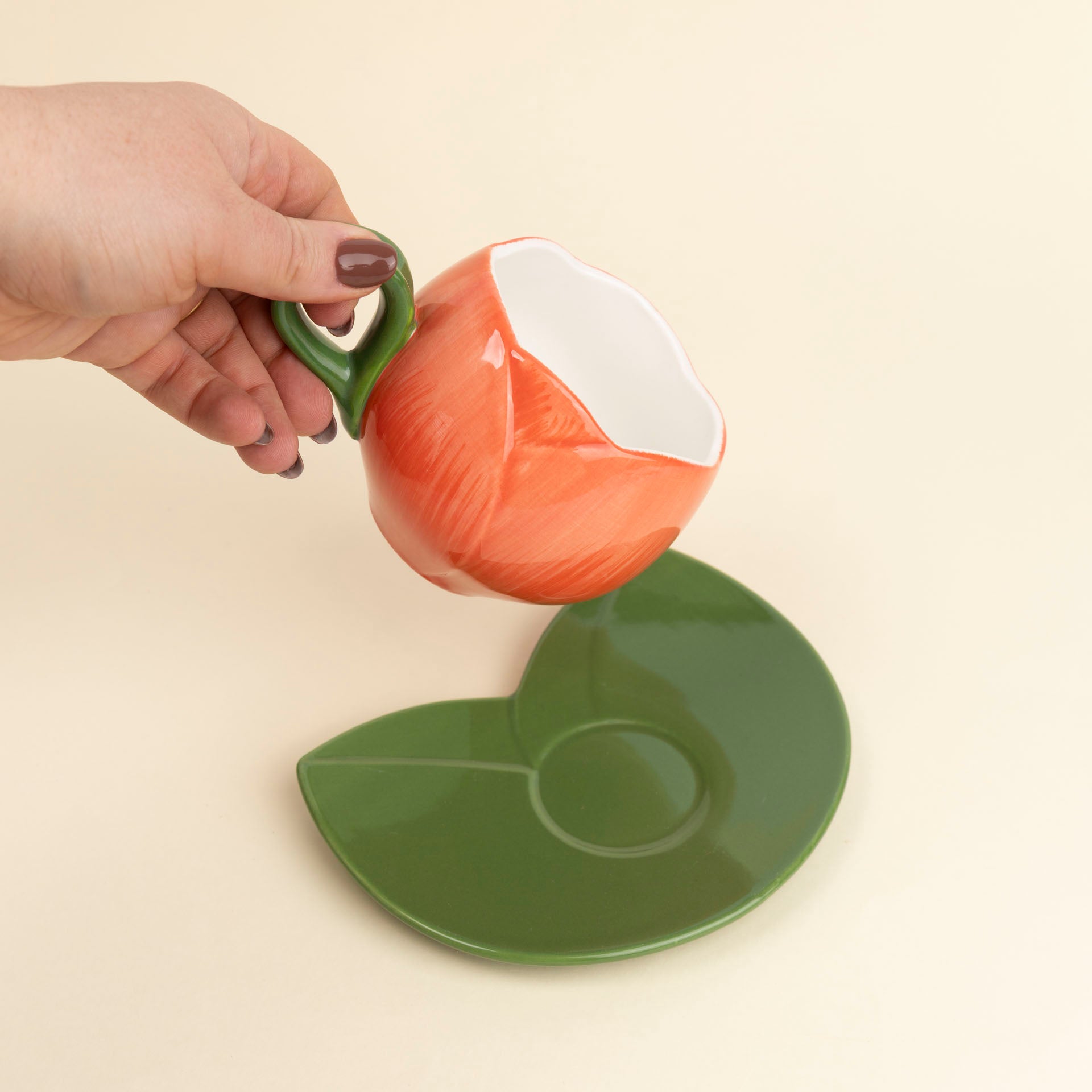 Coral Bloom Ceramic Cup & Saucer