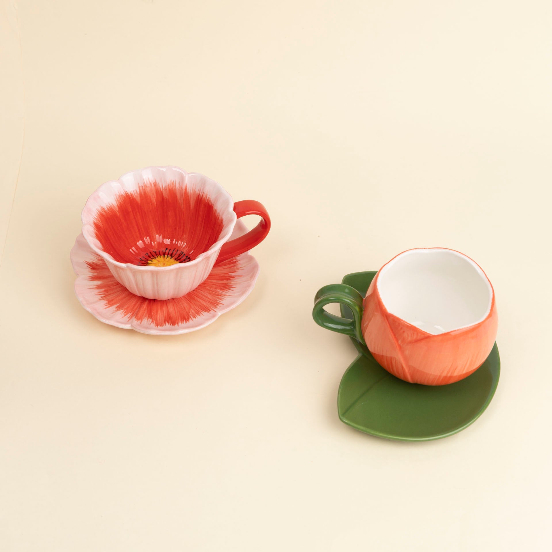 Coral Bloom Ceramic Cup & Saucer