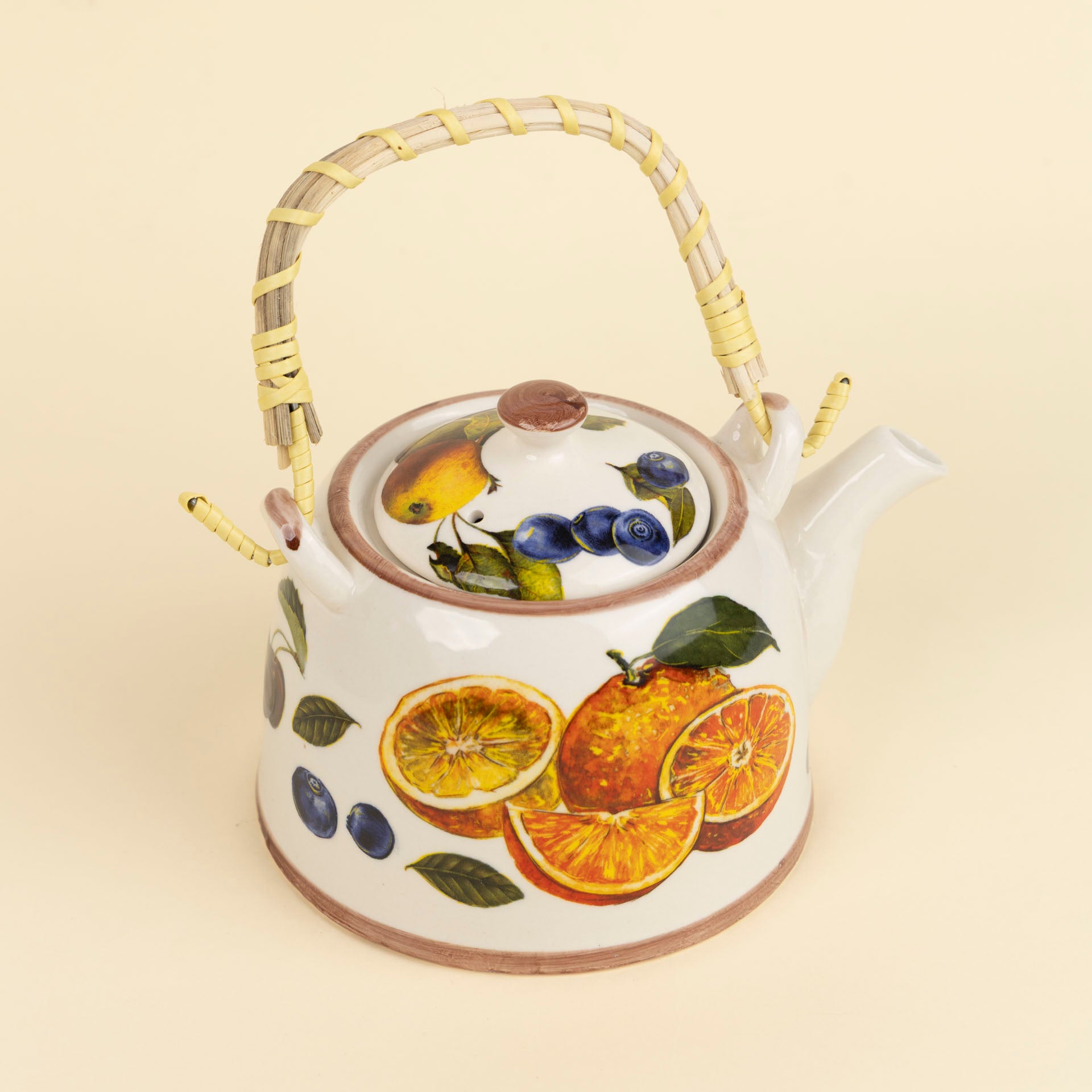 Pear & Blueberry Ceramic Teapot with Woven Handle