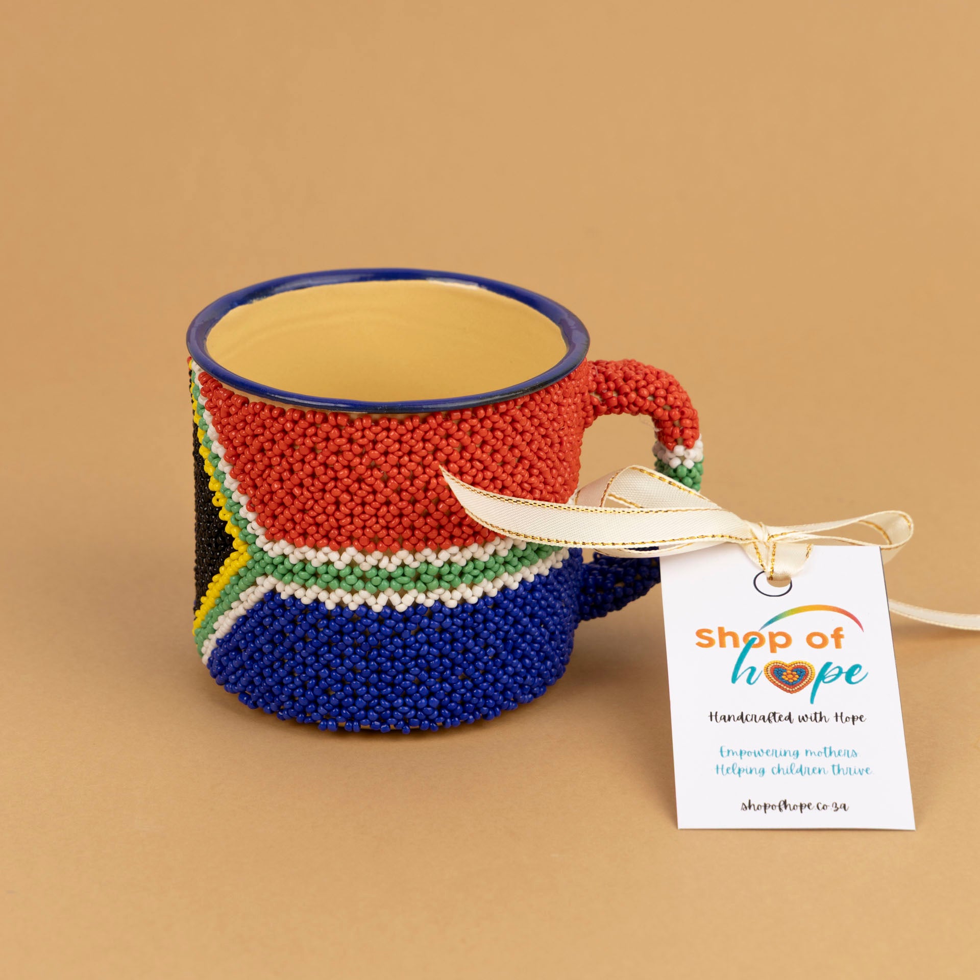 South African Flag Beaded Enamel Mug by Project Hope