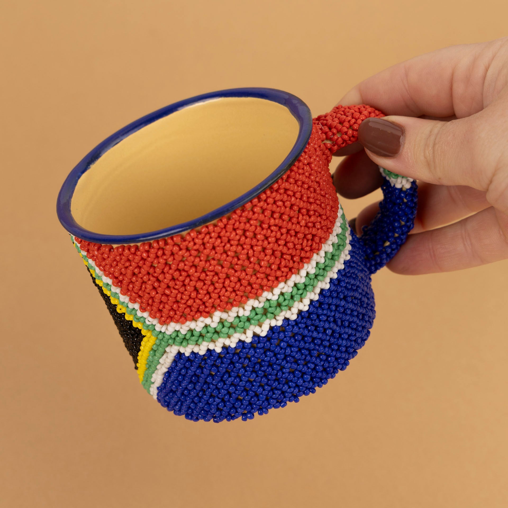 South African Flag Beaded Enamel Mug by Project Hope