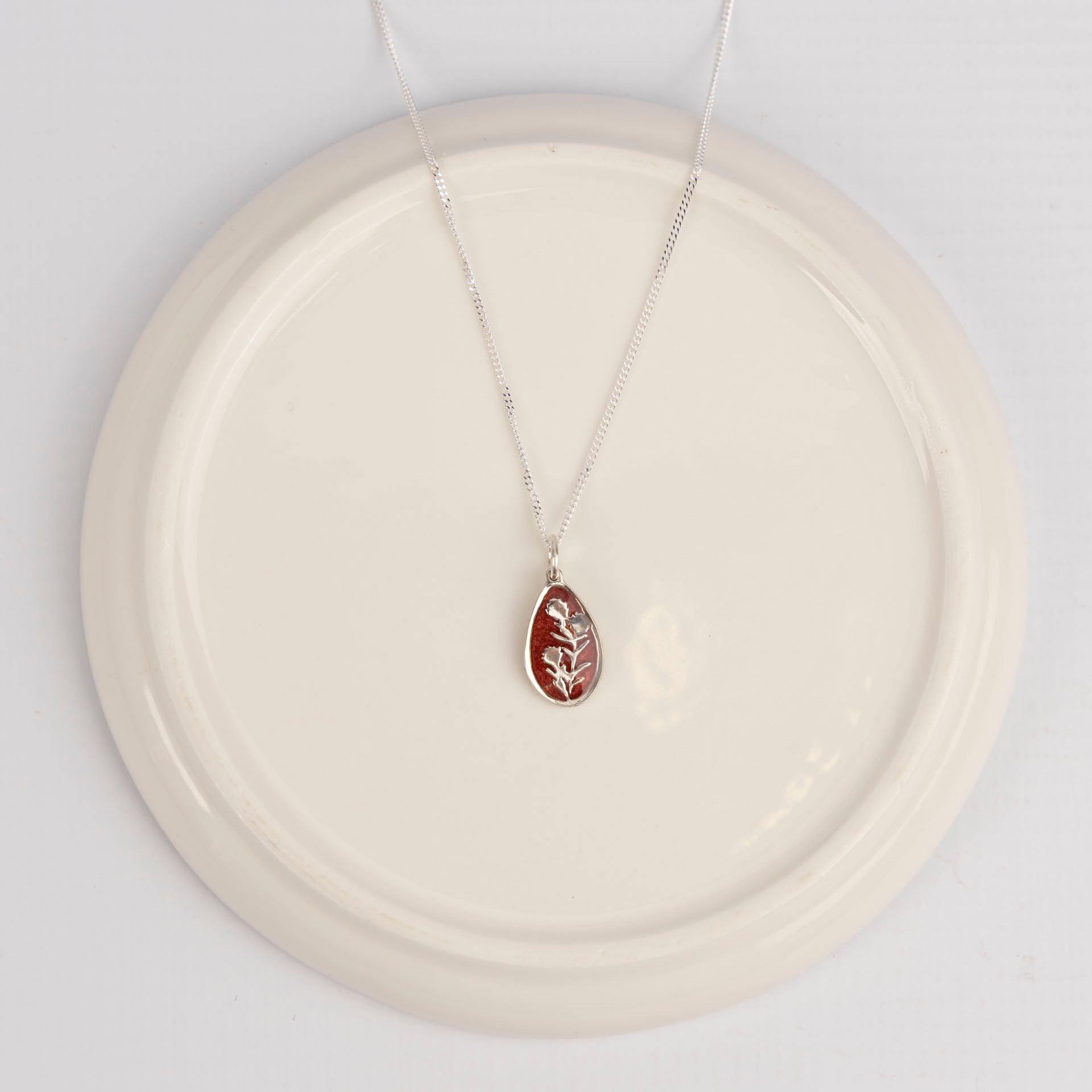 Sterling Silver and Resin Protea Teardrop Pendant