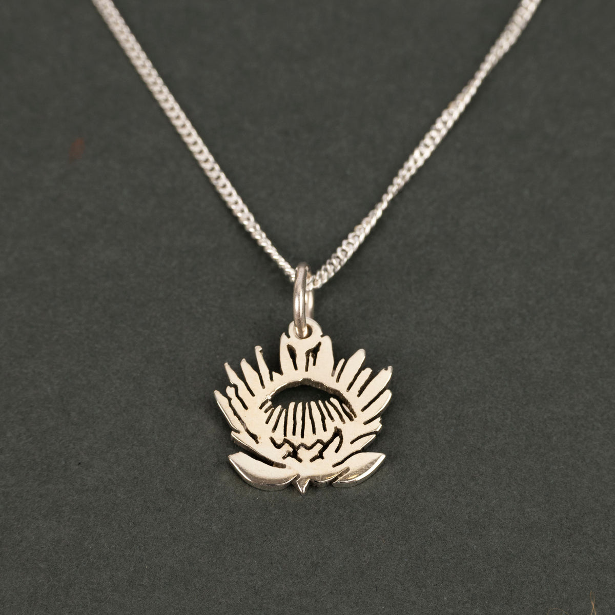 Sterling Silver Dainty Protea Pendant