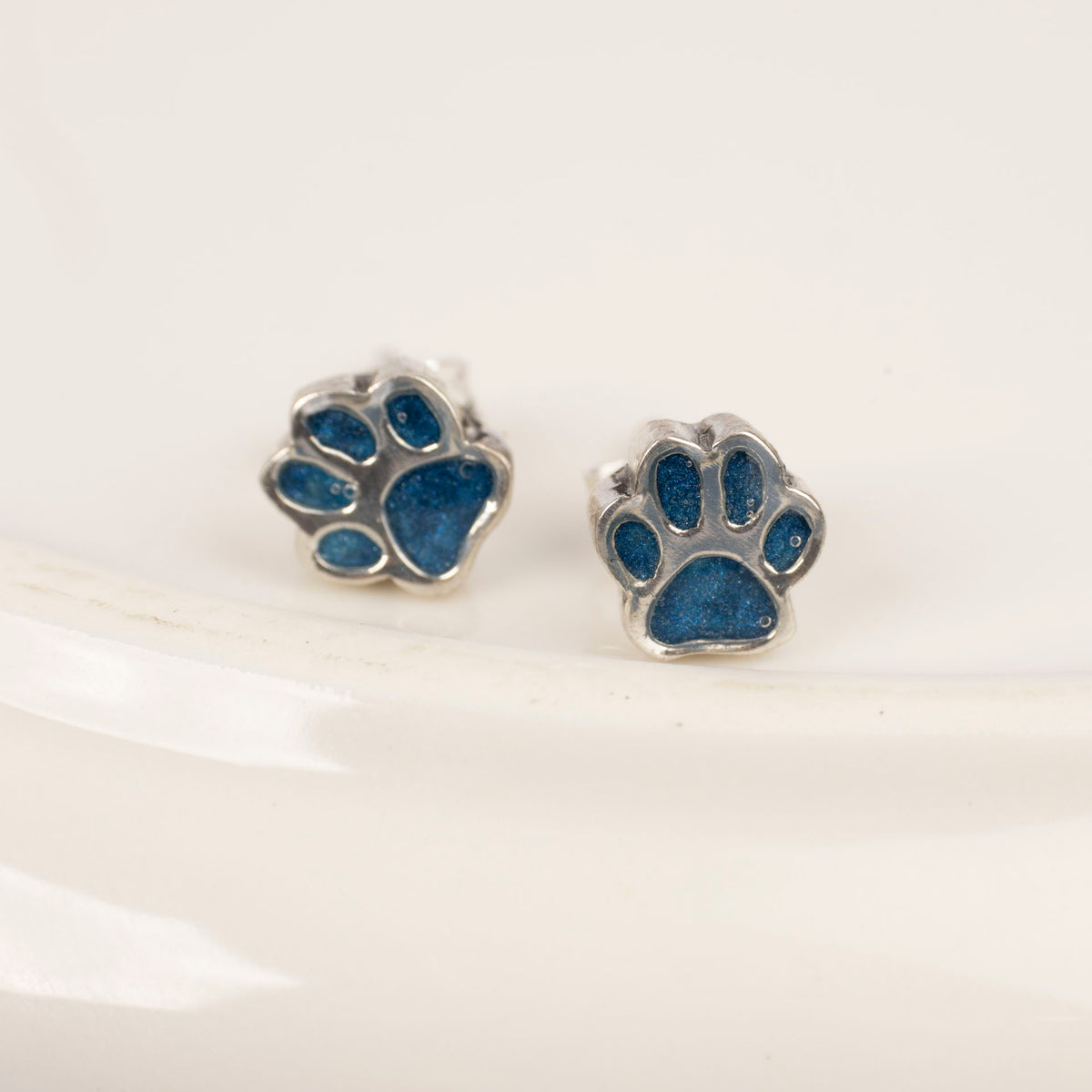 Pawprint Sterling Silver and Resin Stud Earrings